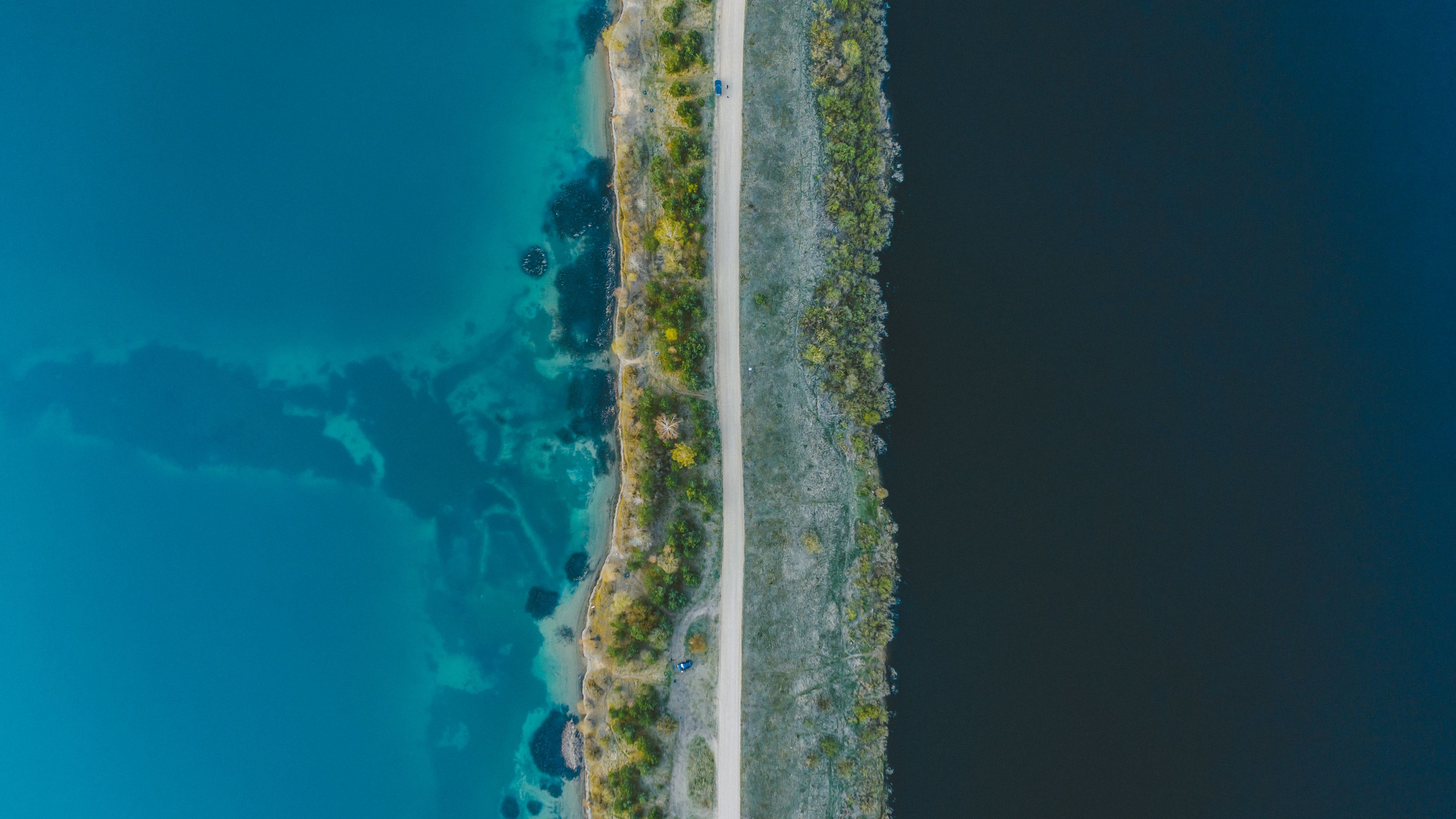 road, aerial view, water, 4k, HD Wallpaper