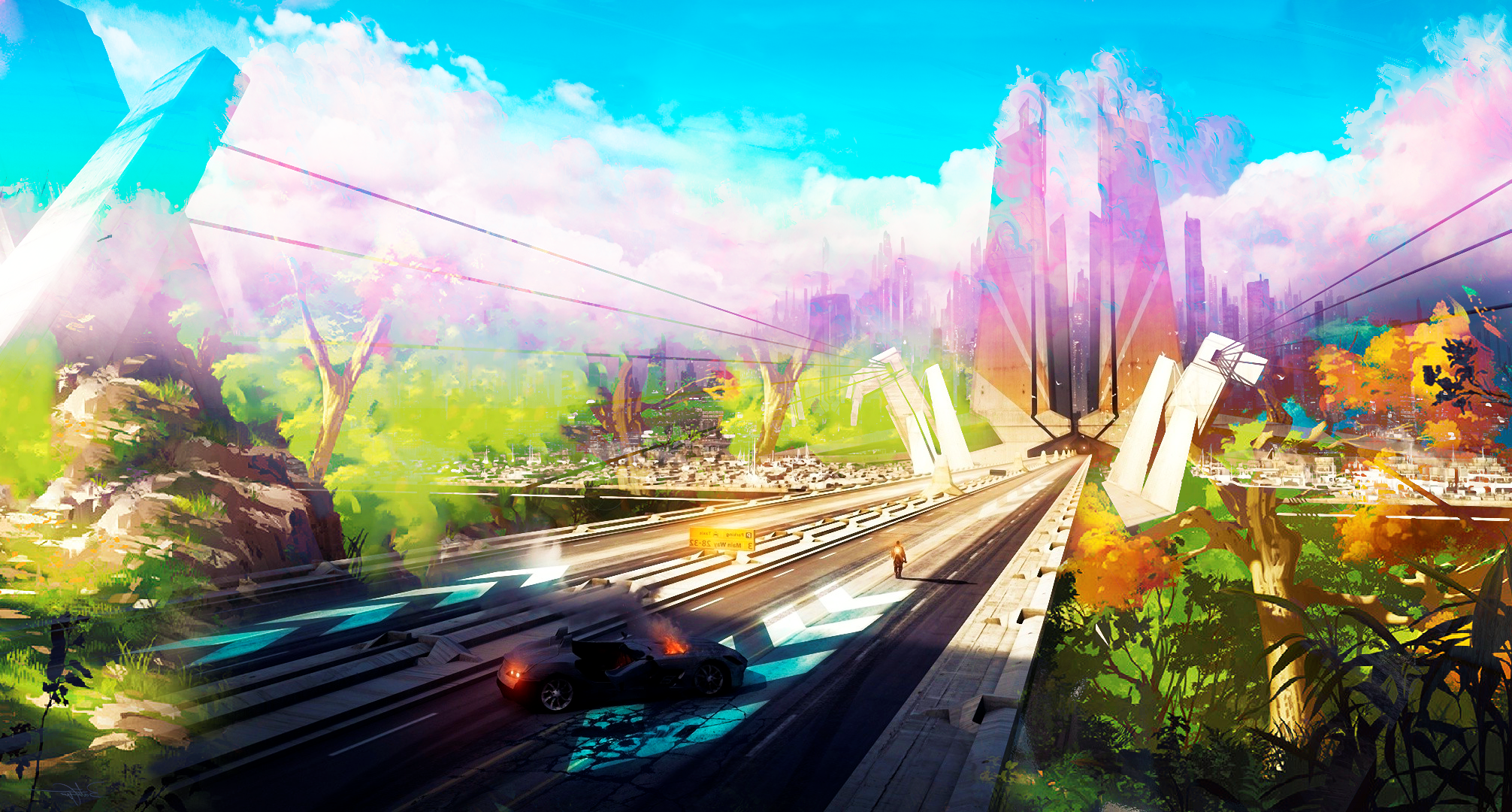 landscape, futuristic, digital art, clouds, digital, fantasy architecture, HD Wallpaper