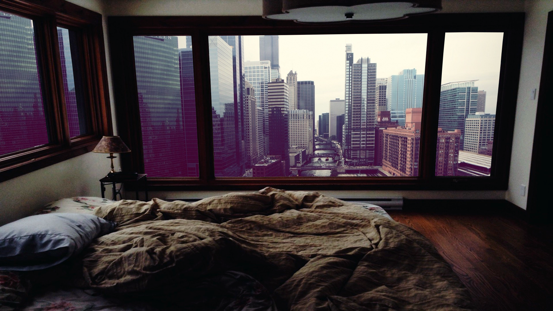 room, cityscape, bedroom, HD Wallpaper