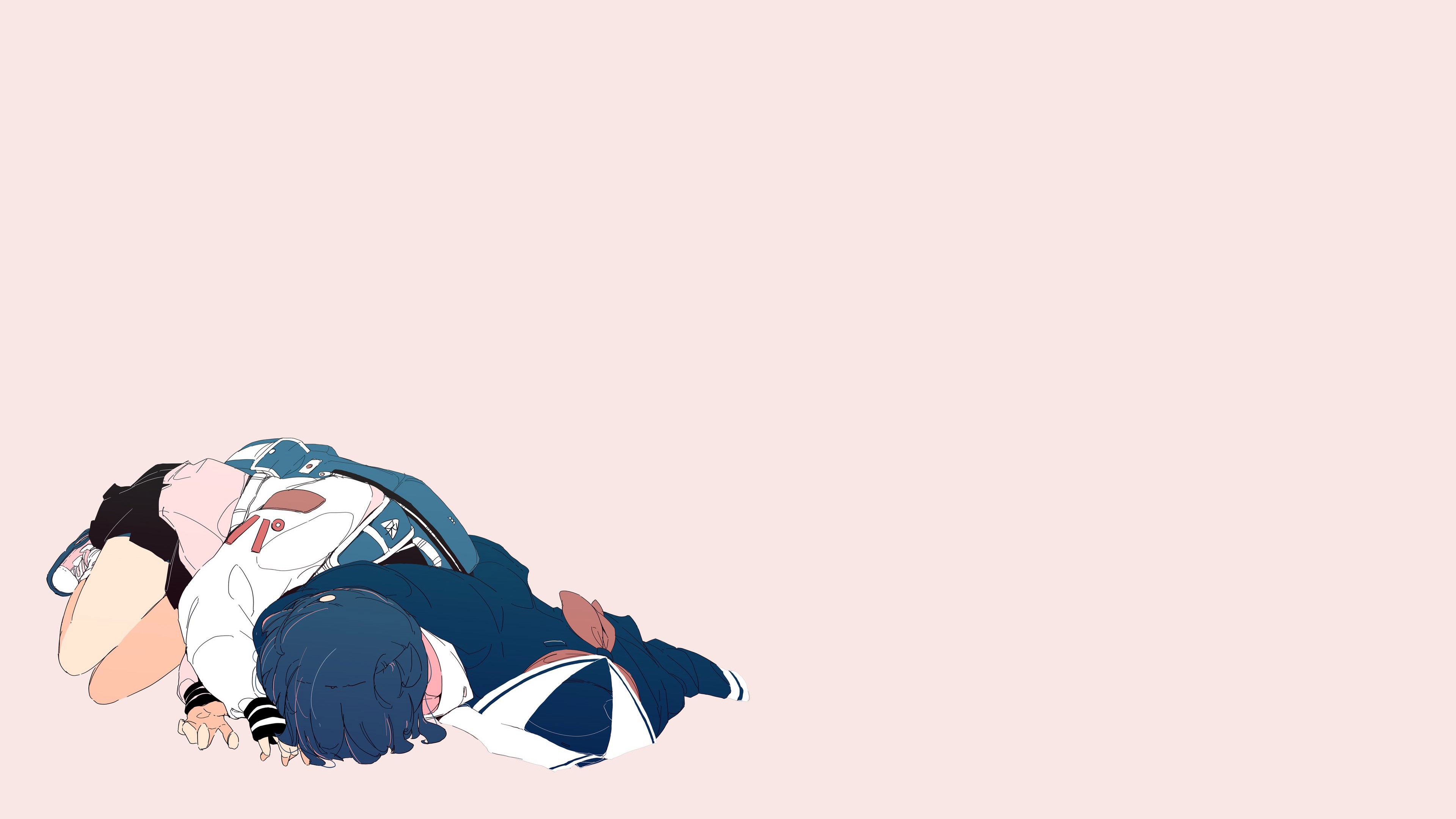 anime, anime girls, pink background, Streetwear, school uniform, original characters, HD Wallpaper