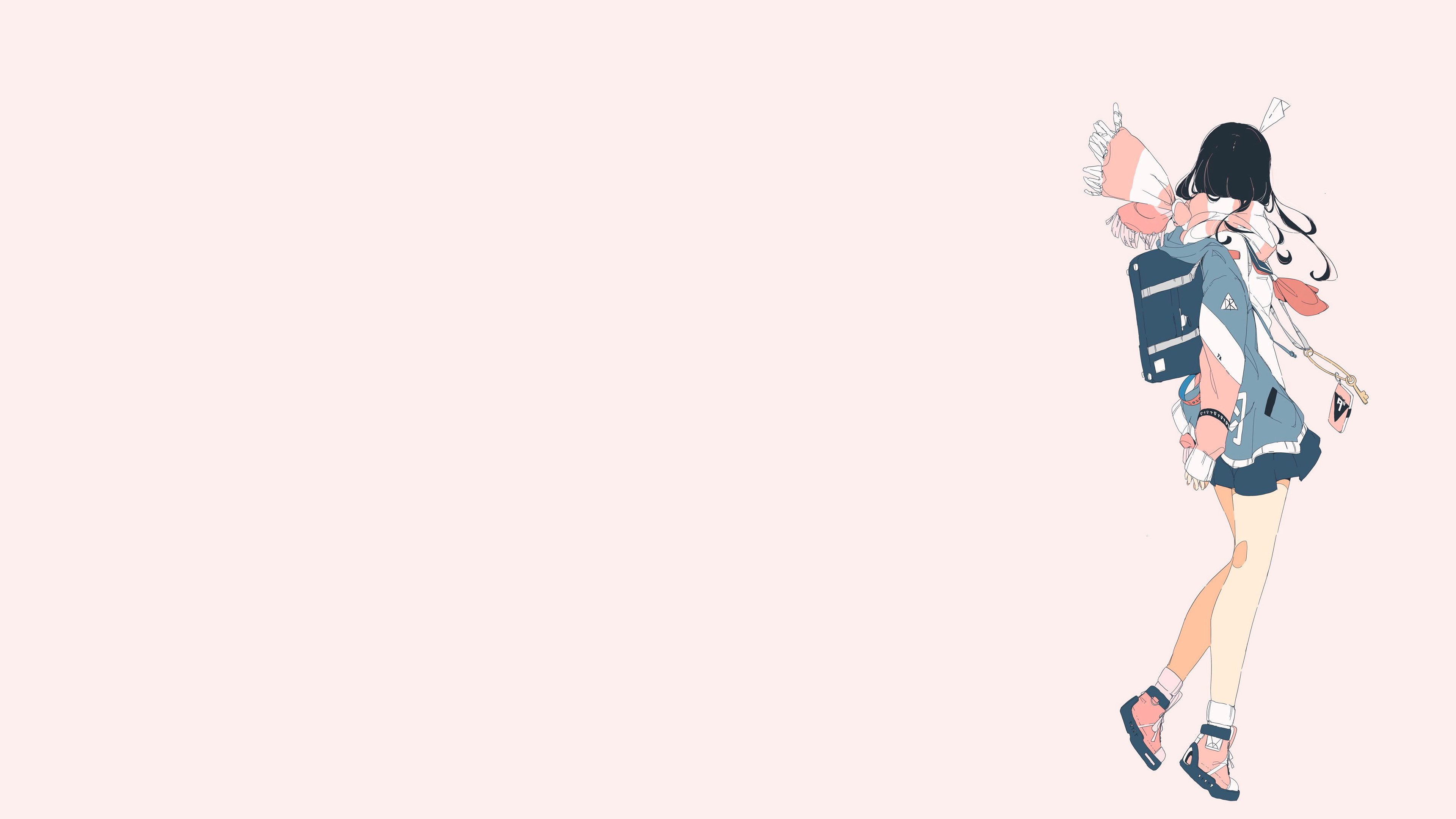 anime, anime girls, pink background, Streetwear, school uniform, original characters, HD Wallpaper