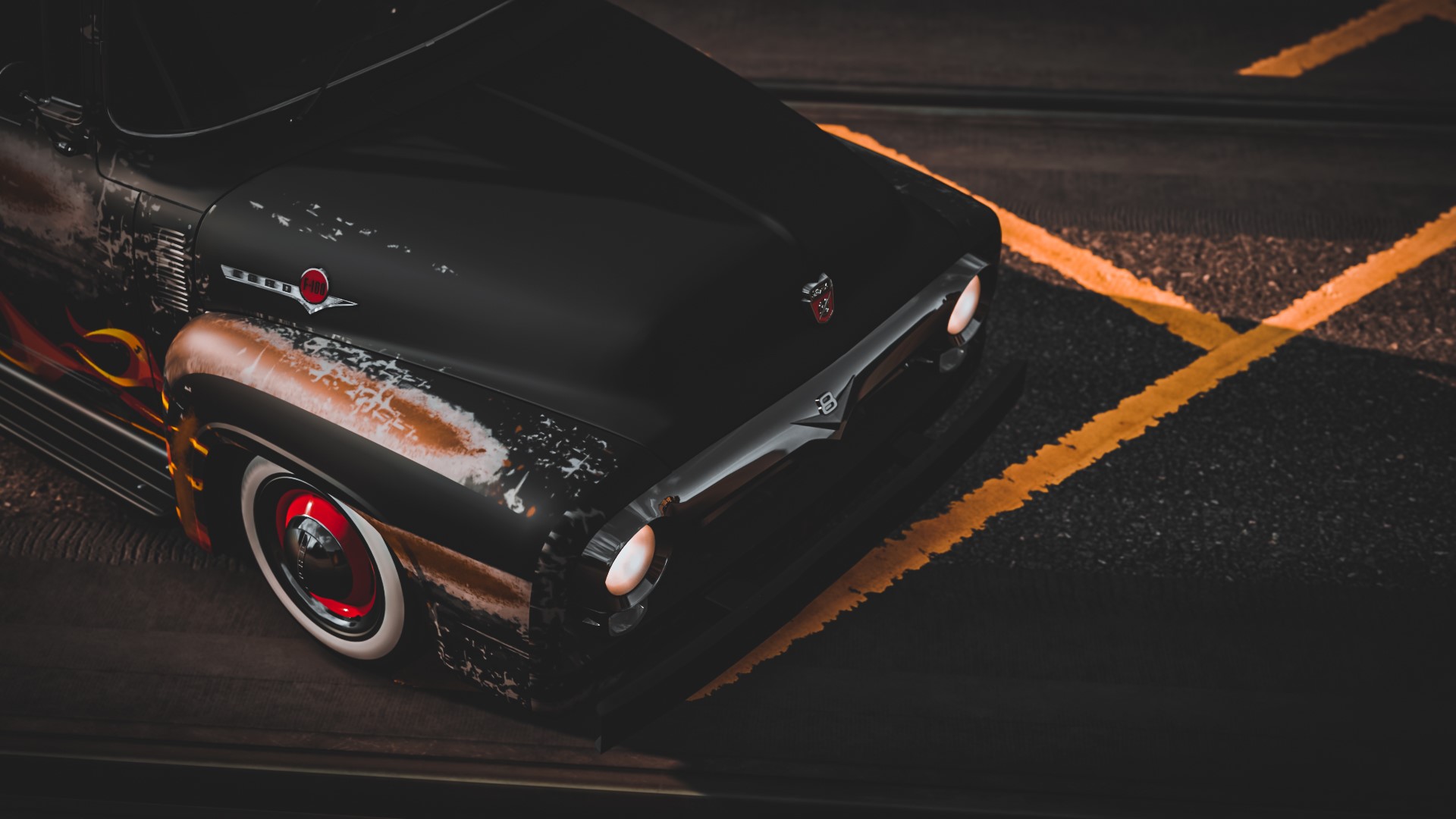 Ford, pickup trucks, Ford F100, car, vehicle, Forza, Forza Horizon 4, video games, oldtimers, high angle, HD Wallpaper