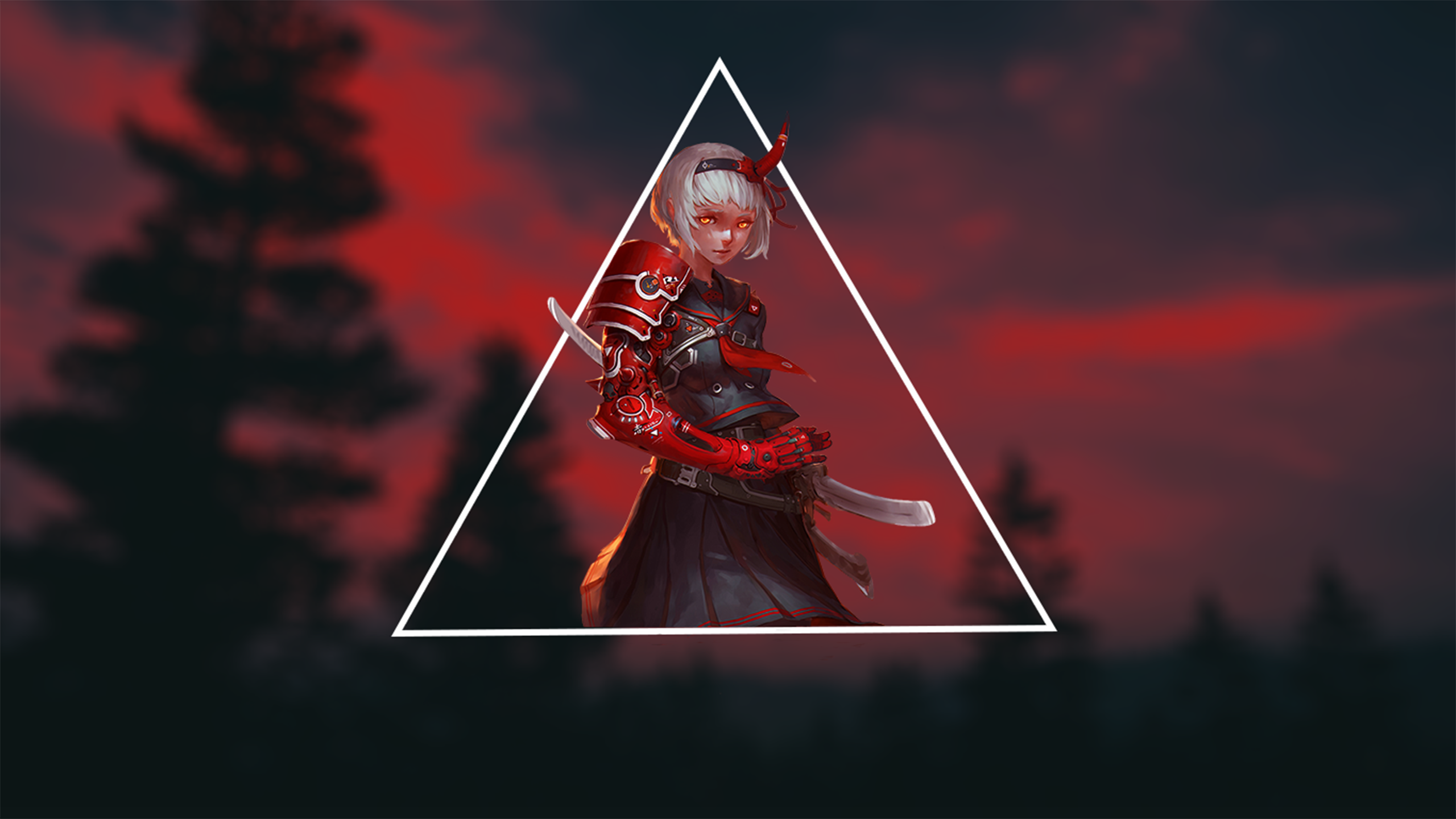samurai, anime girls, anime, triangle, HD Wallpaper