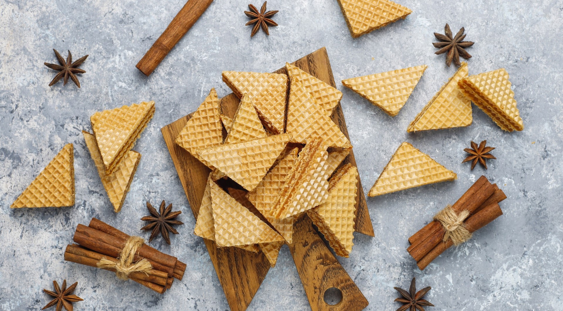 waffles, food, sweets, cinnamon, star anise, cutting board, top view, HD Wallpaper