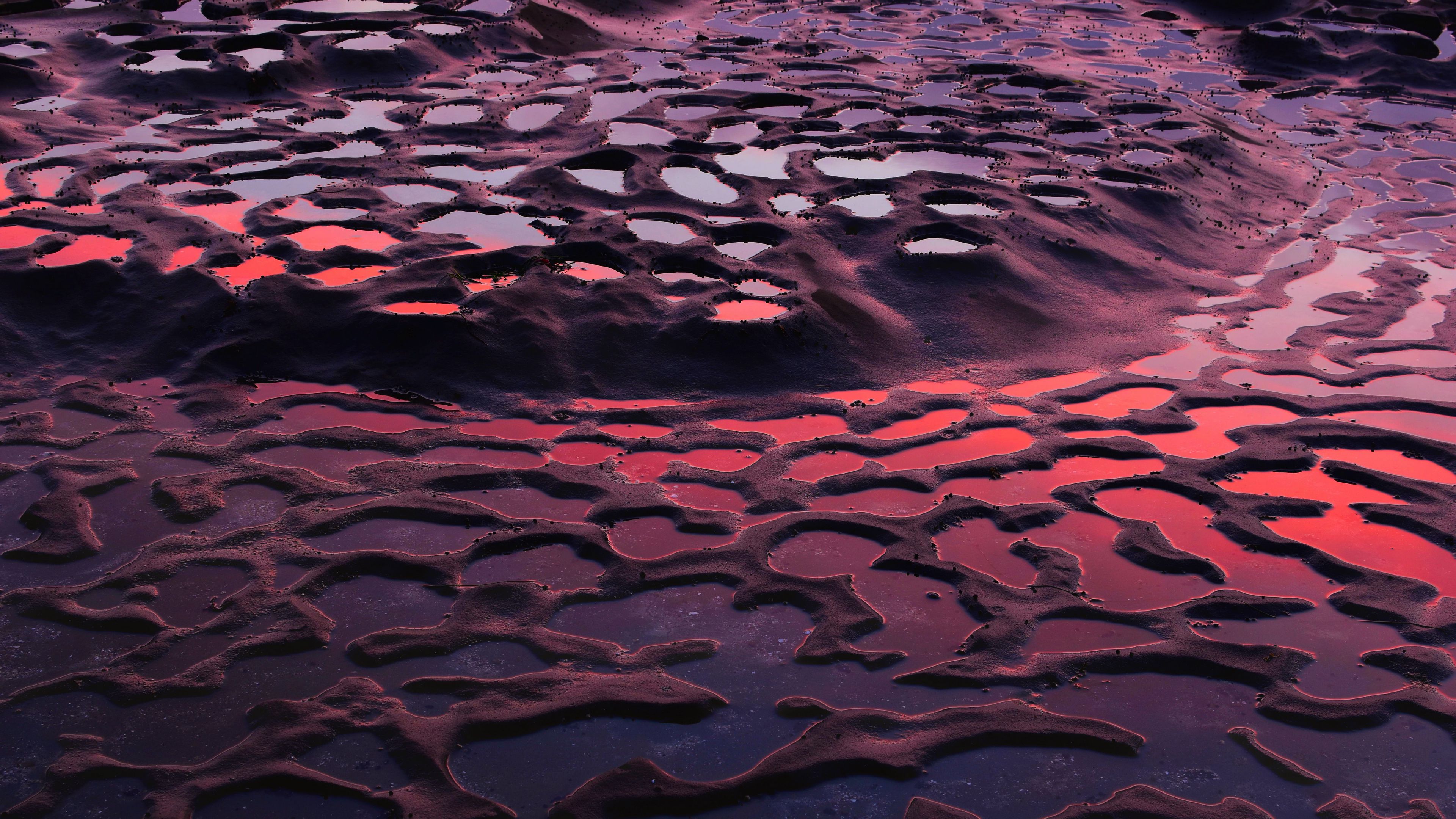 bottom, silt, dried, reservoir, relief, water, reflection, 4k, HD Wallpaper