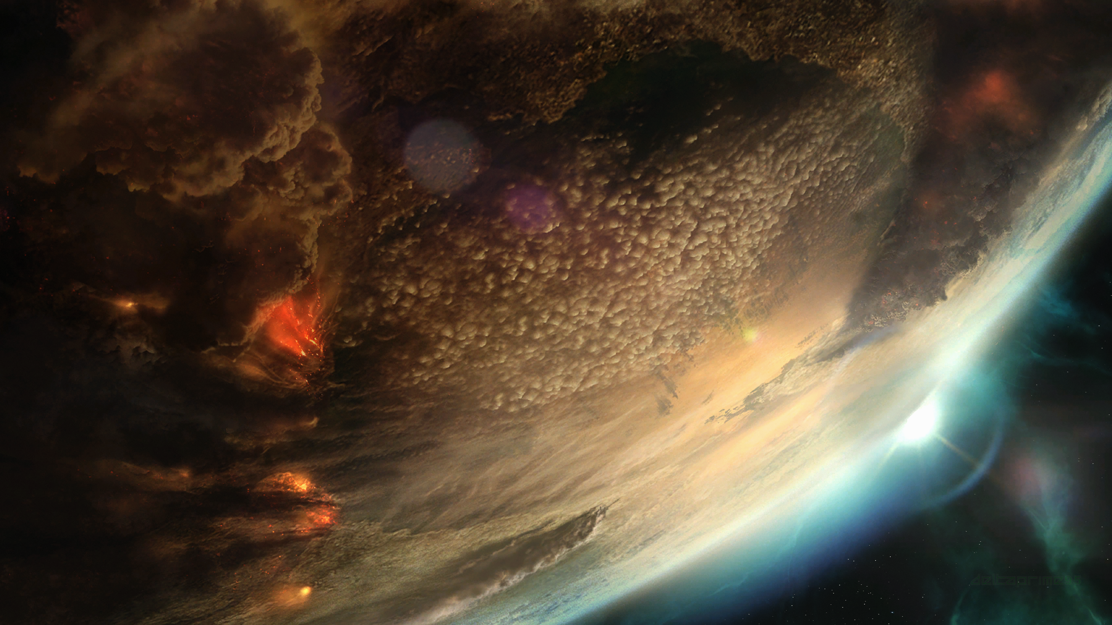 PC gaming, in-game, screen shot, video games, science fiction, futuristic, space, clouds, Planet Reach, Halo Reach, destruction, fire, sunrise, horizon, burning, HD Wallpaper