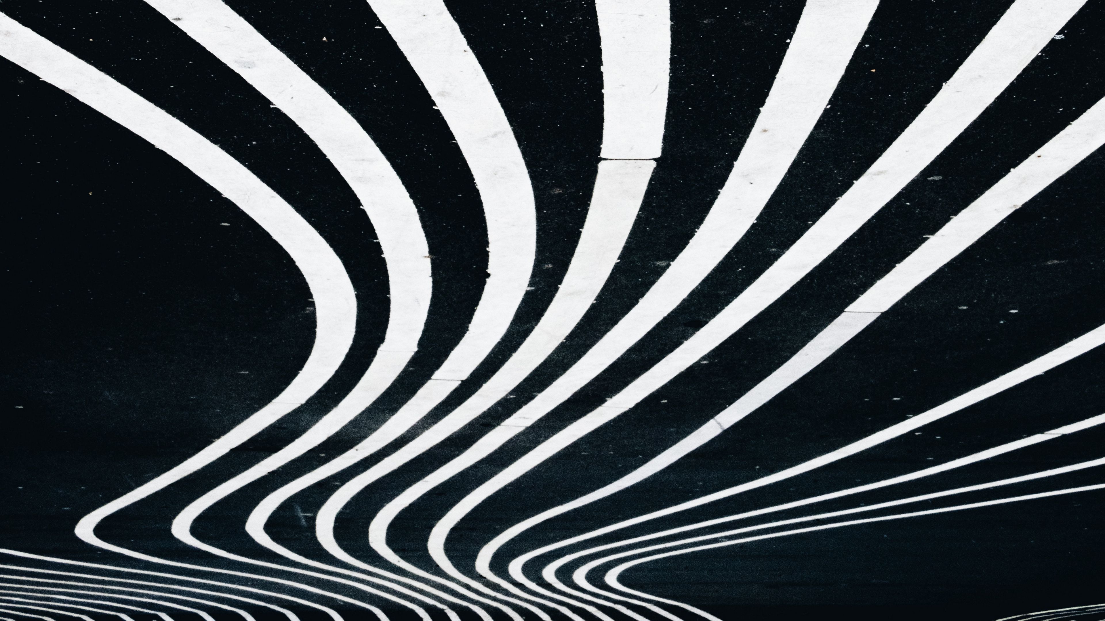 stripes, lines, winding, black and white, paint, spots, 4k, HD Wallpaper