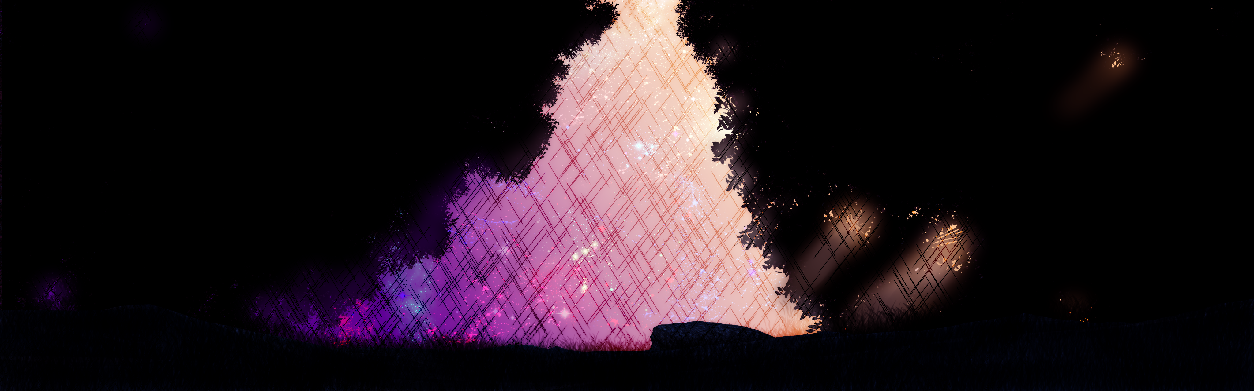 starry night, forest, nebula, night, gradient, HD Wallpaper