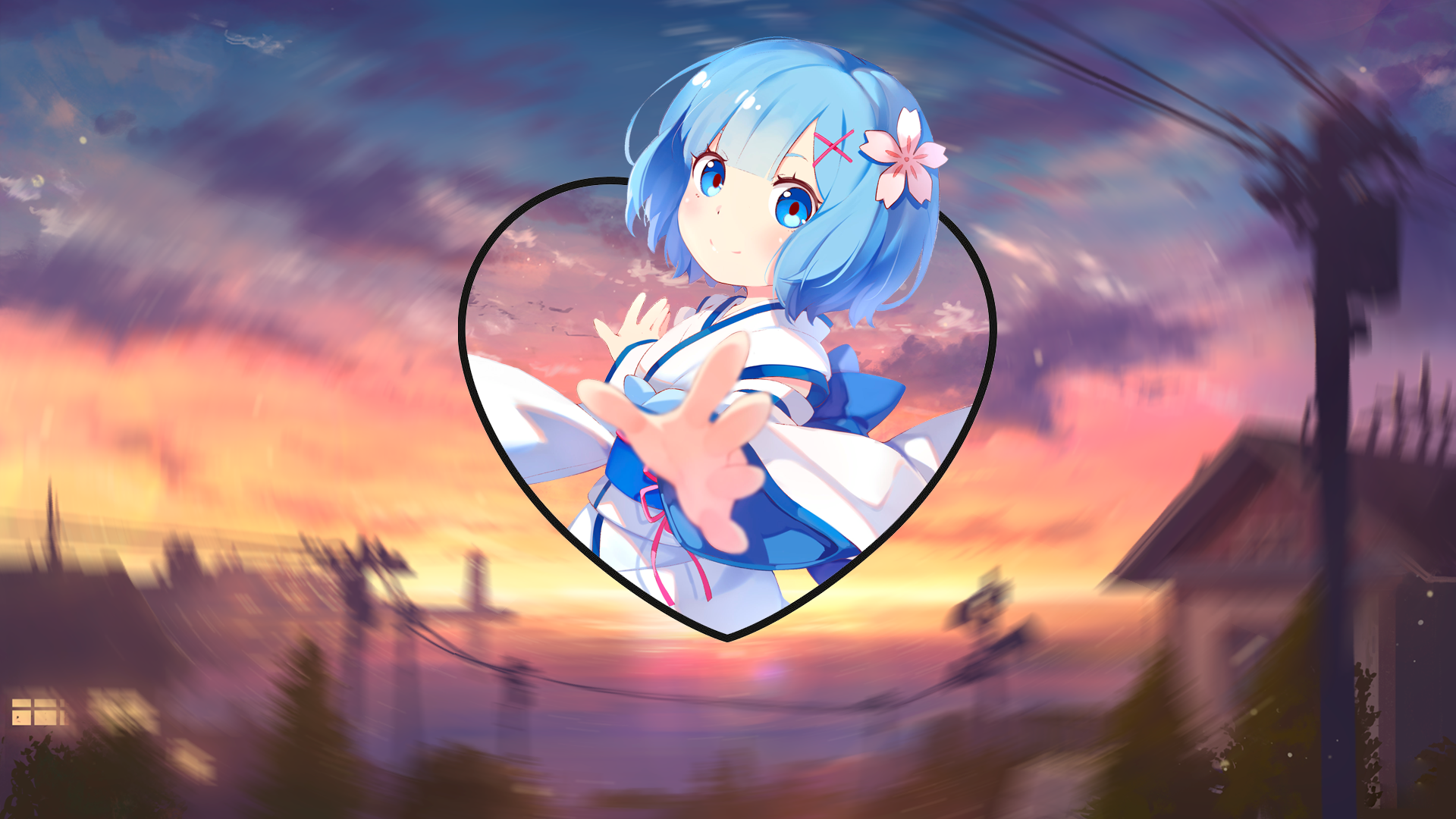 anime, Rem (Re: Zero), anime girls, blue hair, flower in hair, blue eyes, HD Wallpaper