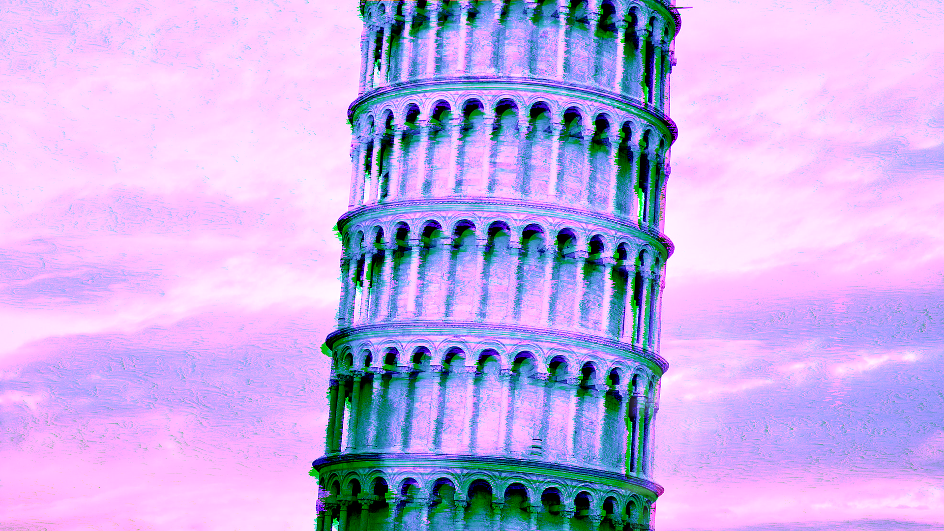 glitch art, Leaning Tower of Pisa, magenta, vaporwave, HD Wallpaper