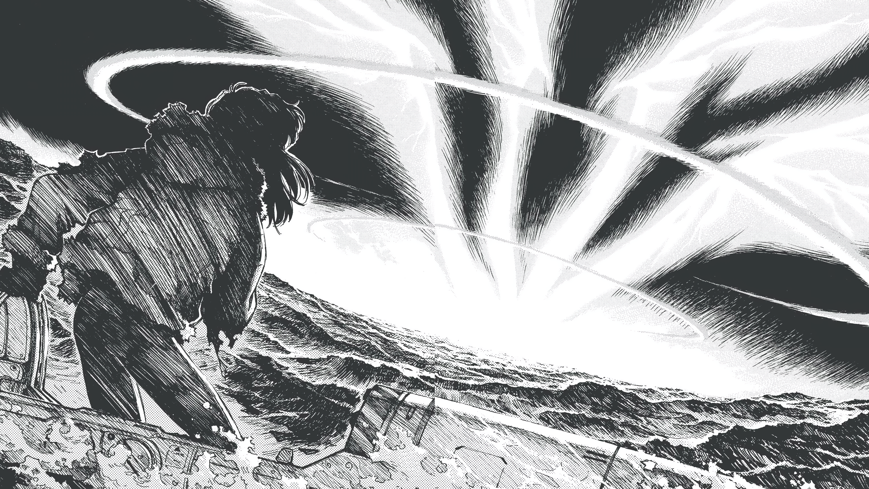 Neon Genesis Evangelion, Katsuragi Misato, manga, anime, monochrome, sea, HD Wallpaper