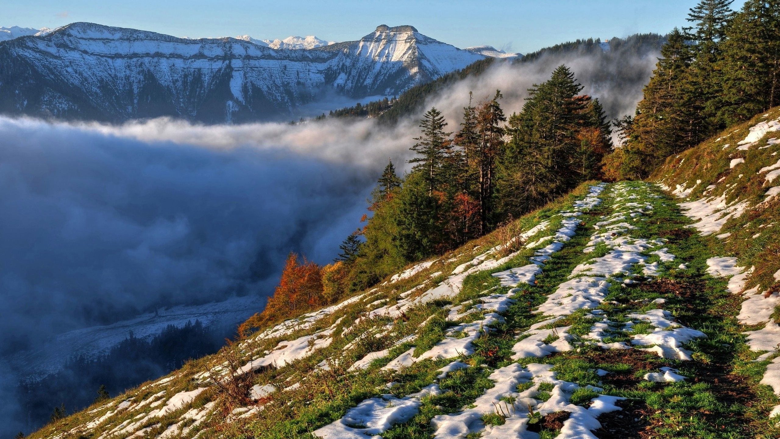 clouds, nature, mountains, winter, snow, HD Wallpaper