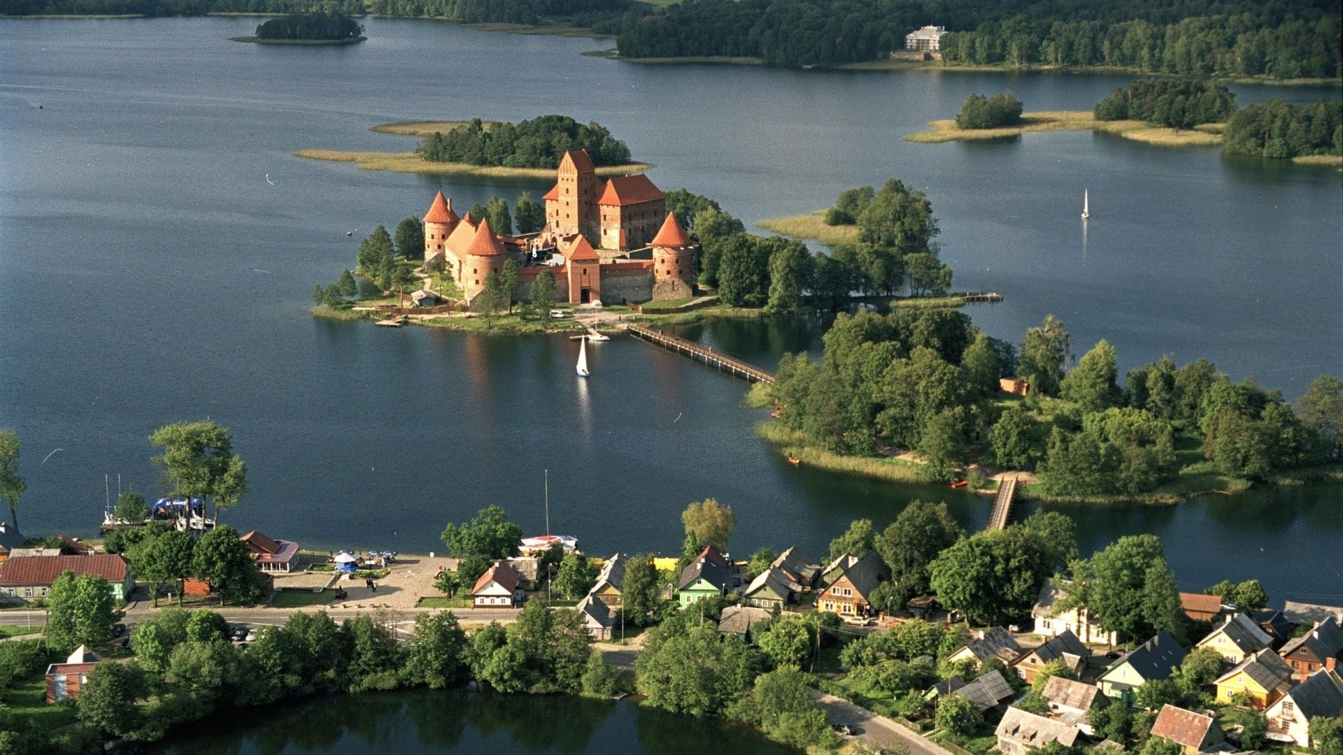 castle, landscape, Lithuania, Trakai Island Castle, Trakai, HD Wallpaper