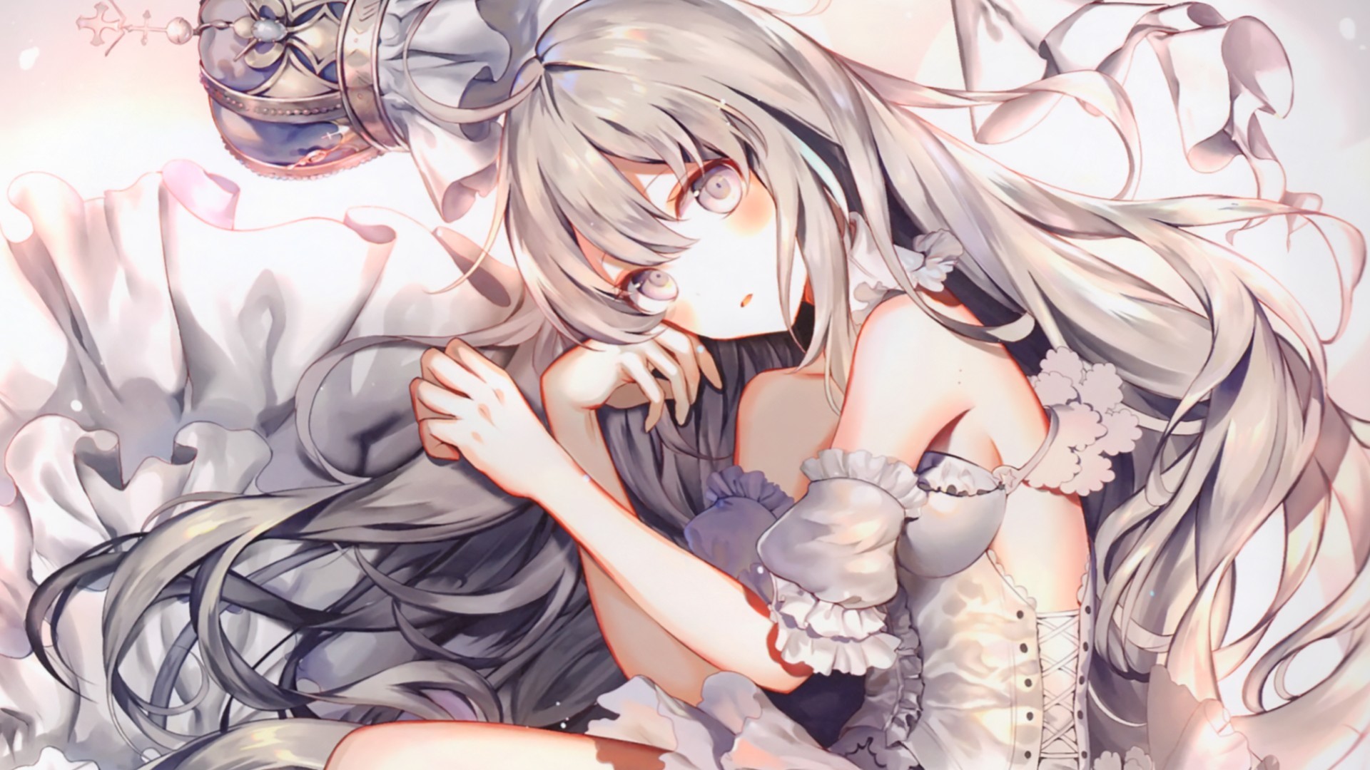 dress, crown, silver hair, long hair, HD Wallpaper