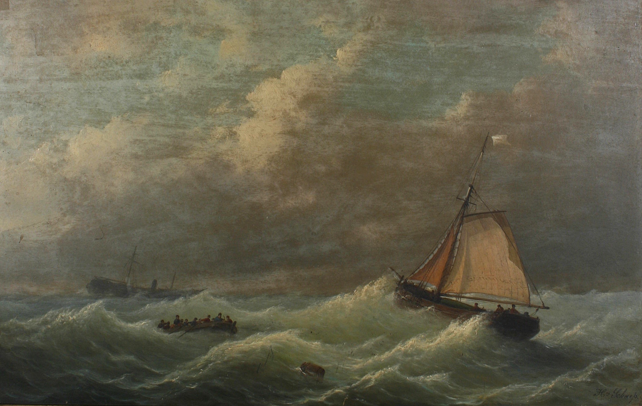 classic art, oil painting, painting, ship, sea, Henri Adolphe Schaep, HD Wallpaper