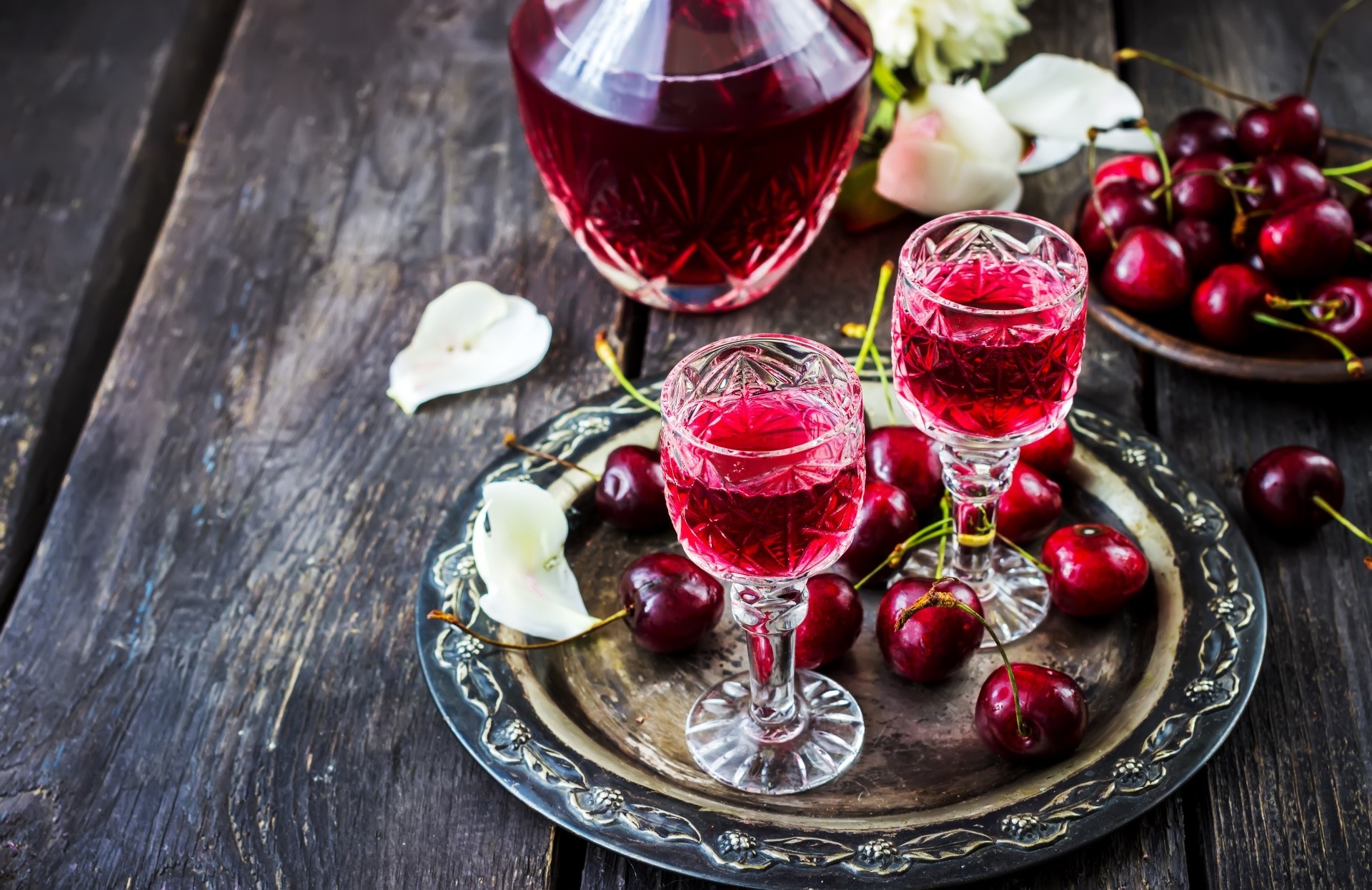 wine, alcohol, cherries, fruit, food, berries, red, HD Wallpaper