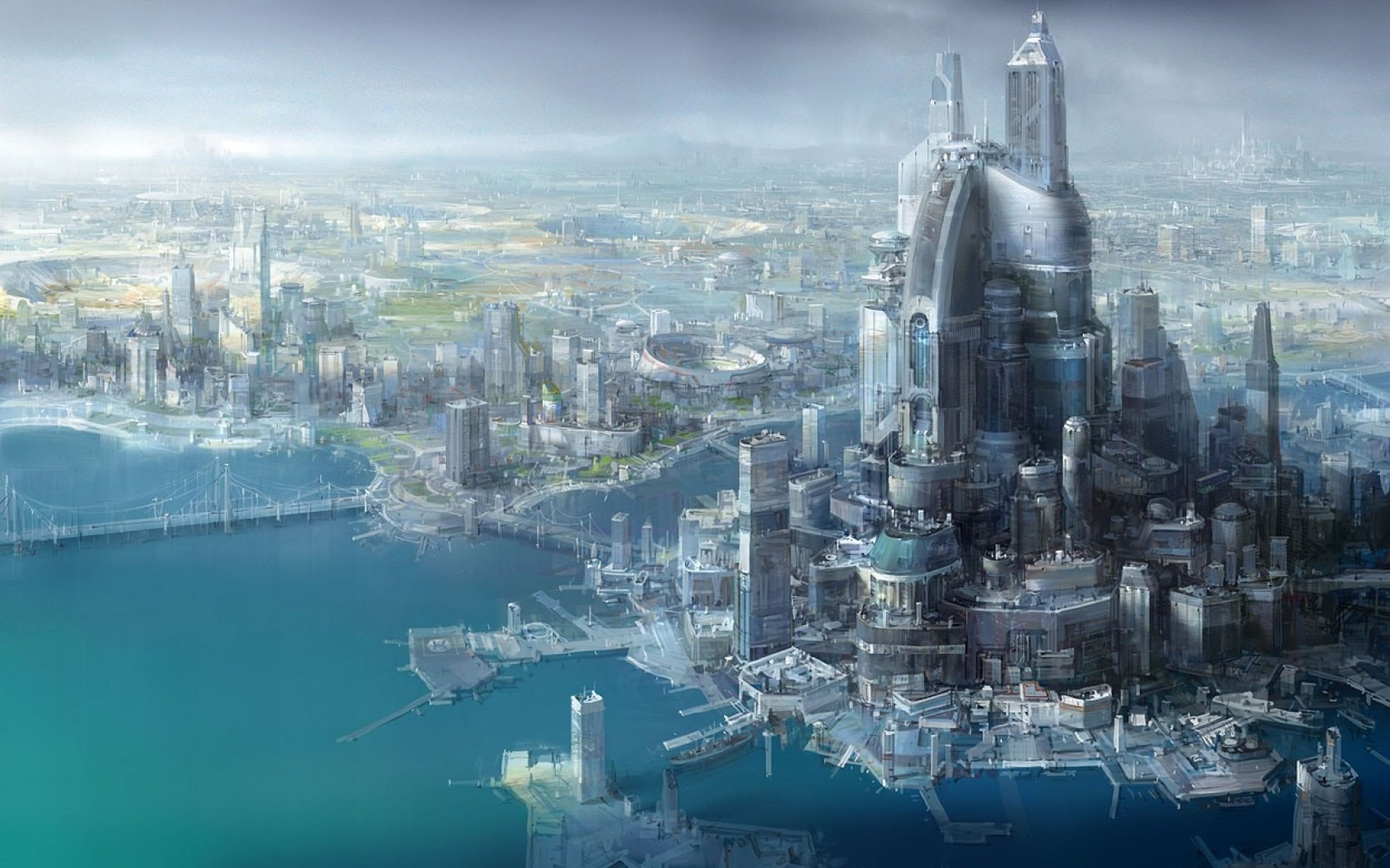 fantasy architecture, futuristic, 3D, HD Wallpaper