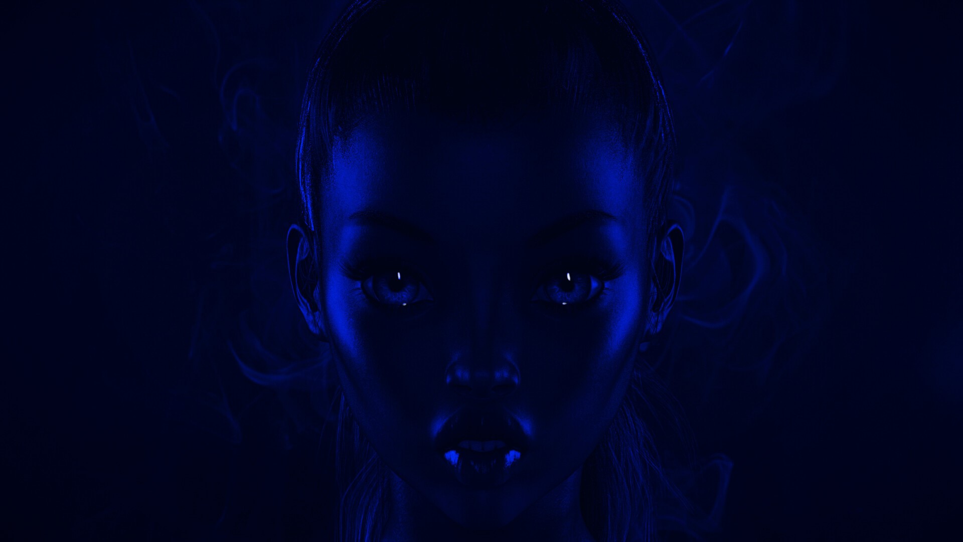 blue, dark, women, face, digital art, HD Wallpaper