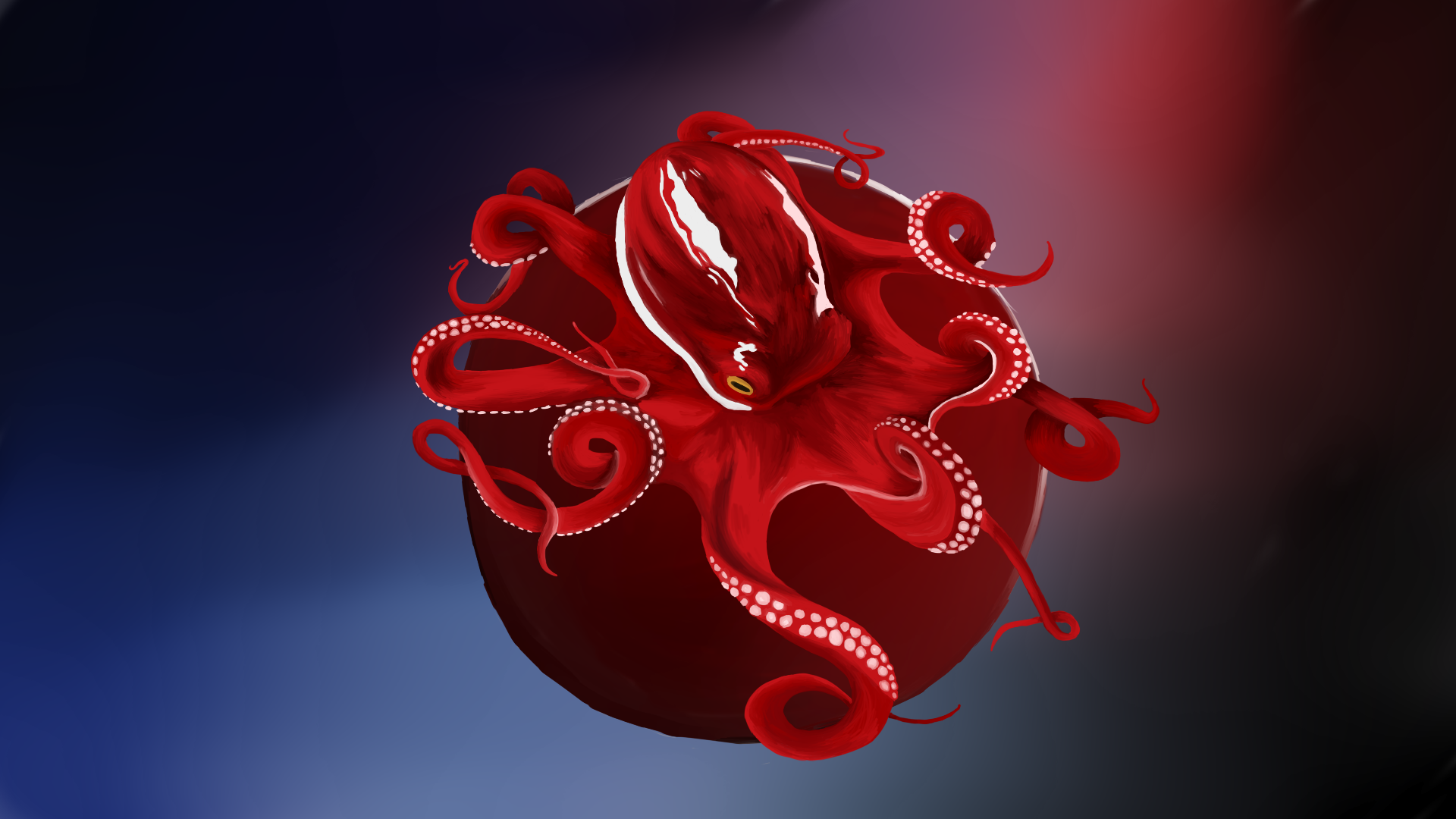 octopus, digital, circle, red, HD Wallpaper