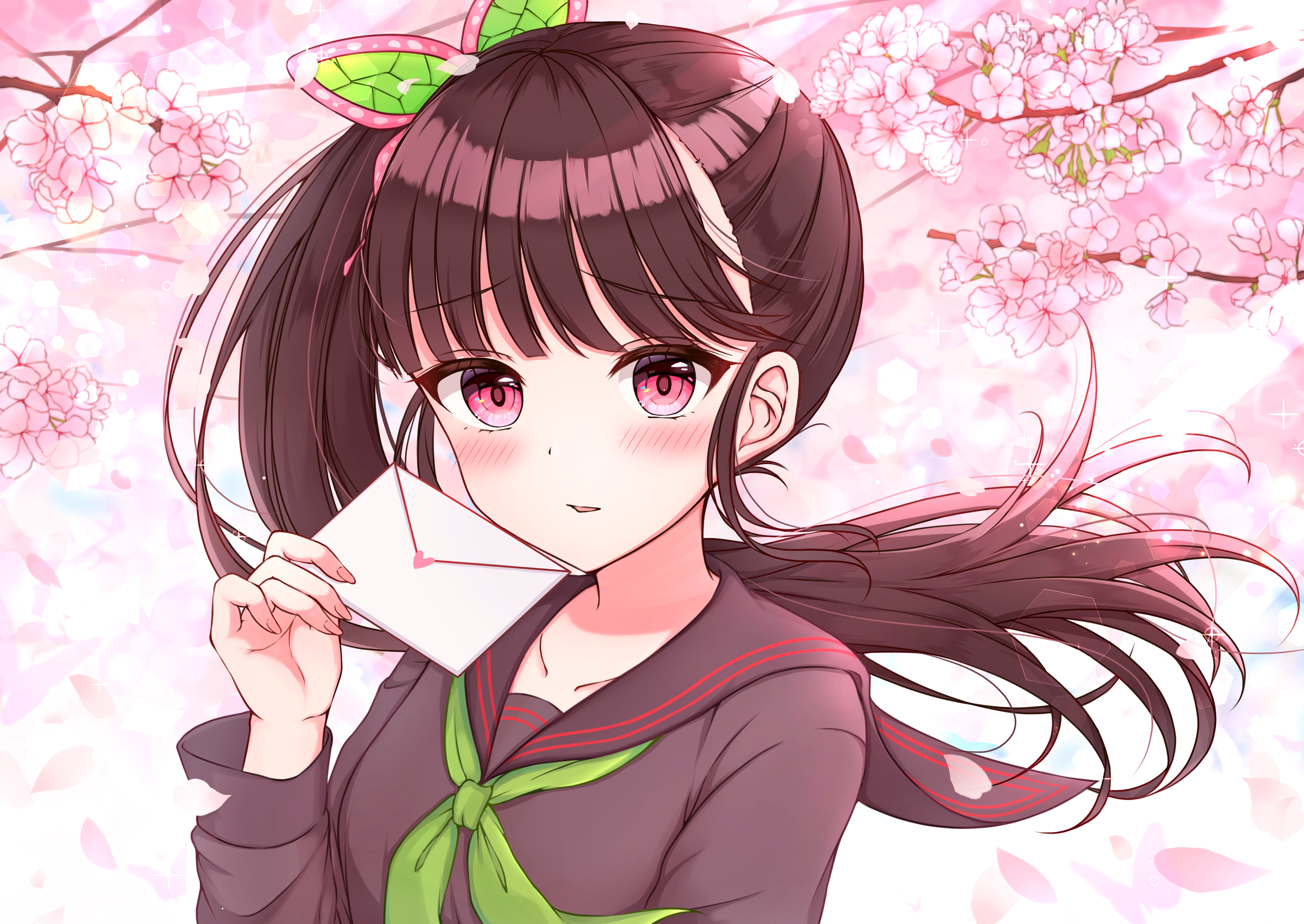 anime, anime girls, Kimetsu no Yaiba, Kanao Tsuyuri, school uniform, Sakura blossom, HD Wallpaper