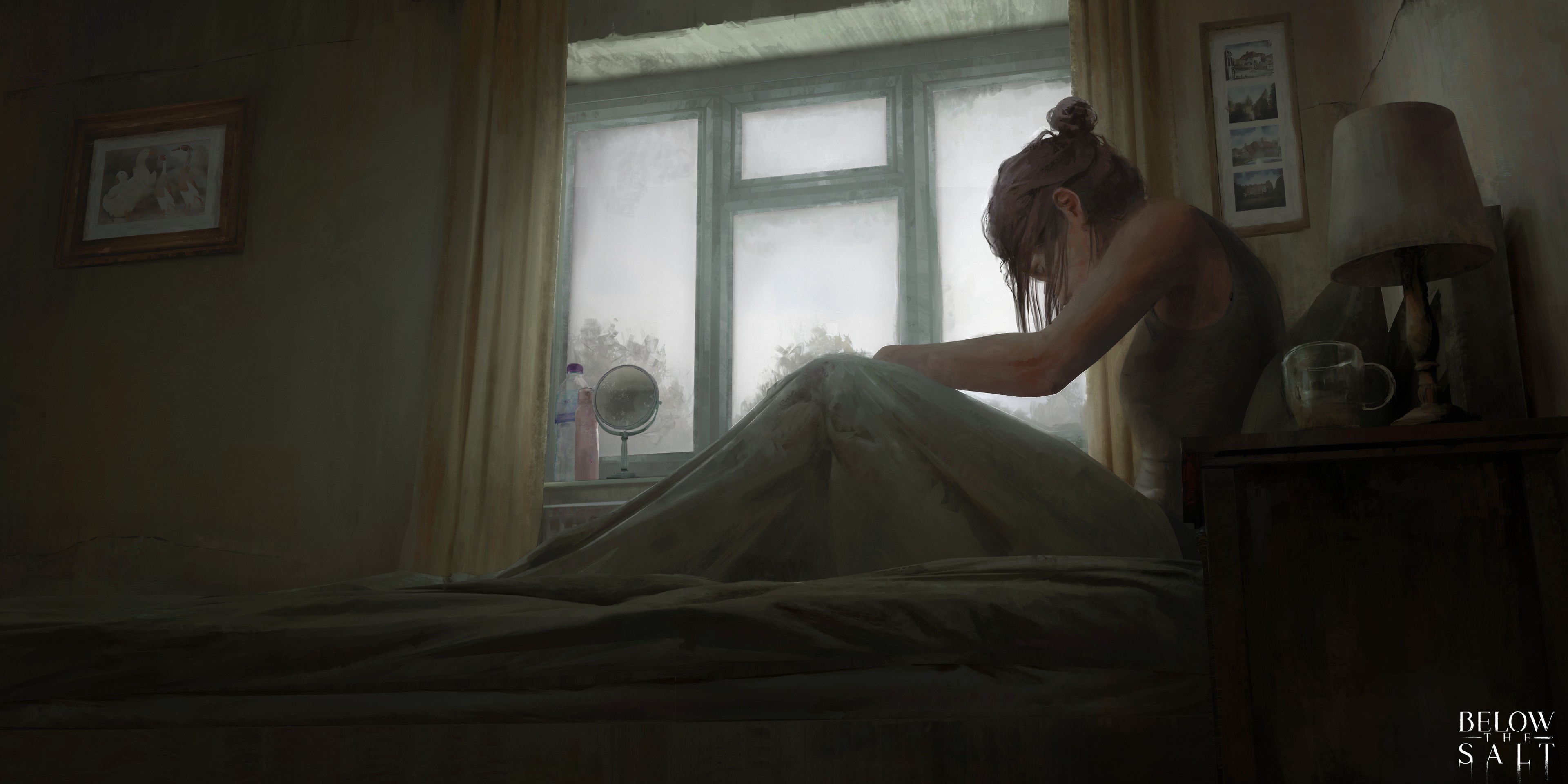 digital art, artwork, illustration, women, bed, indoors, Connor Sheehan, HD Wallpaper