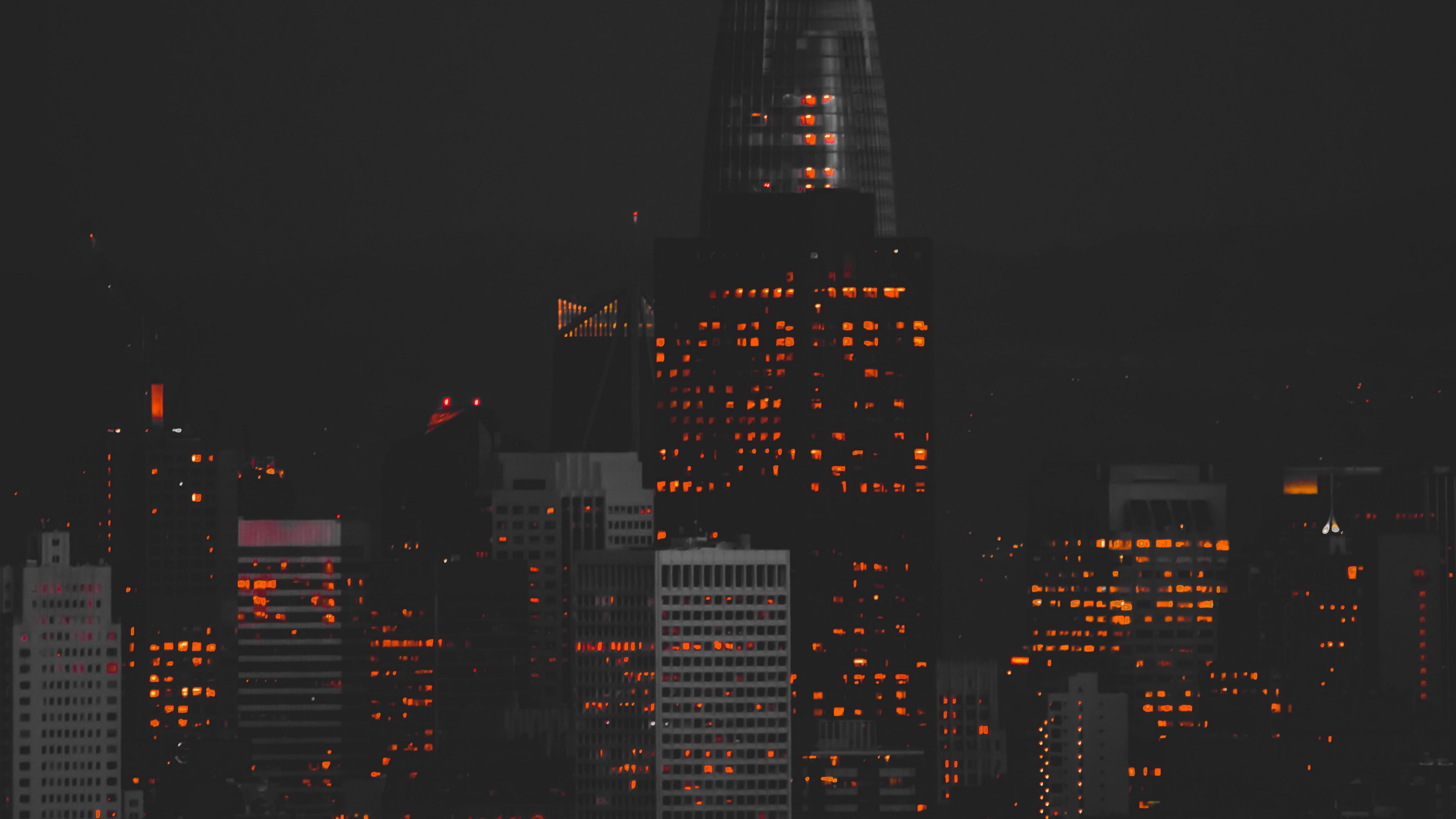 night city, buildings, lights, dark, 4k, HD Wallpaper