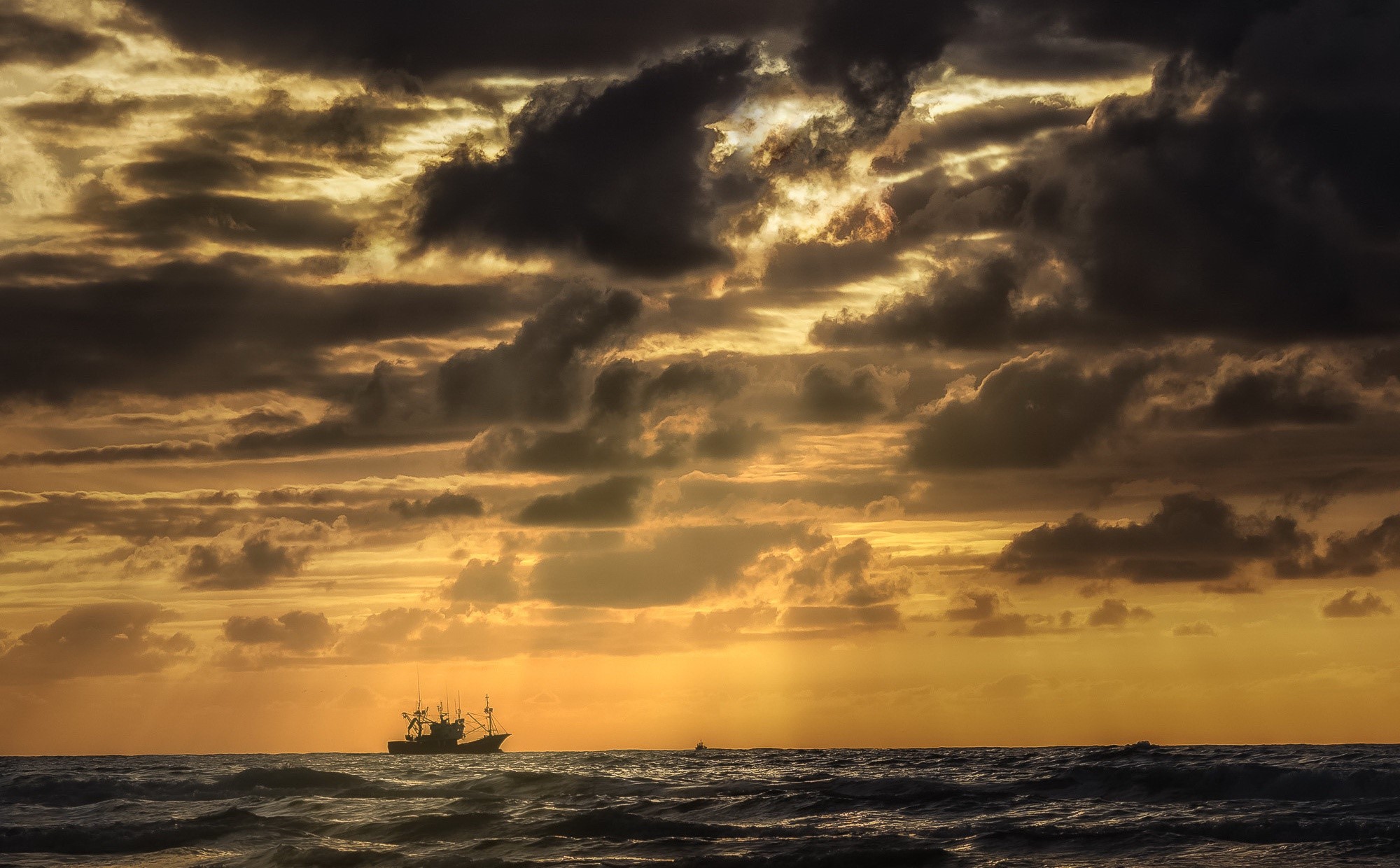 dark, clouds, ship, sea, vehicle, HD Wallpaper