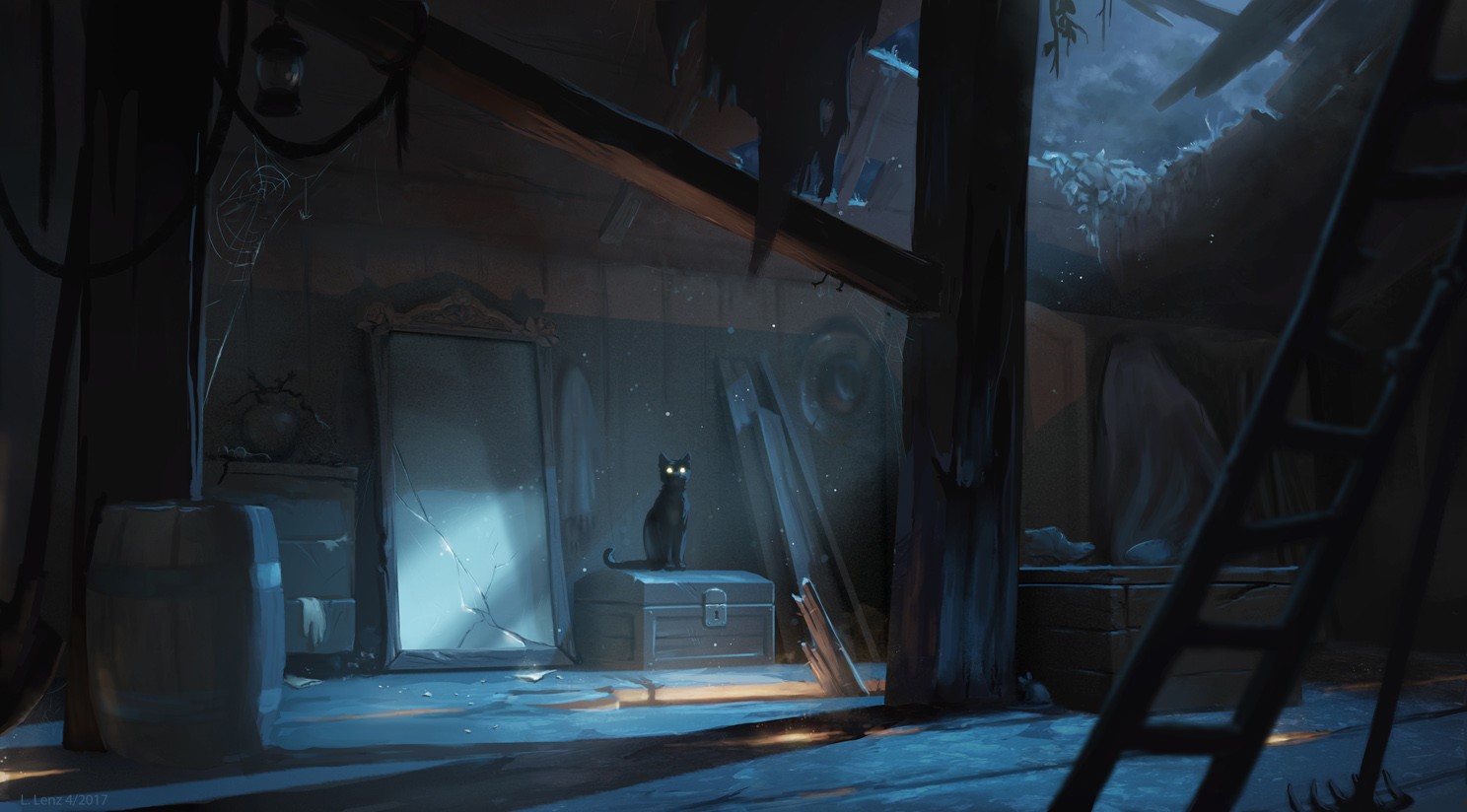 Lisa Lenz, the attic, digital, night, HD Wallpaper