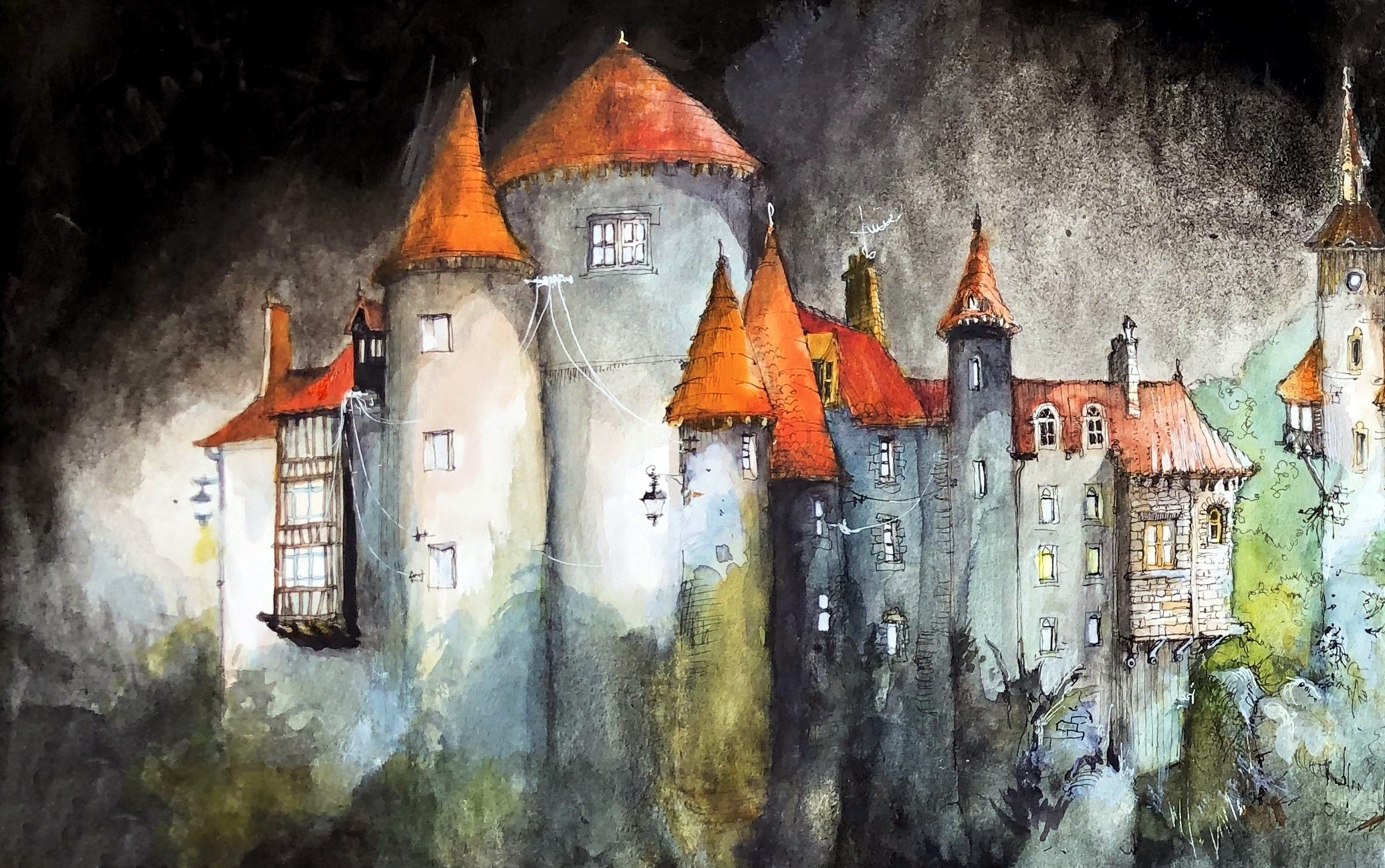 town, artwork, cityscape, tower, castle, HD Wallpaper