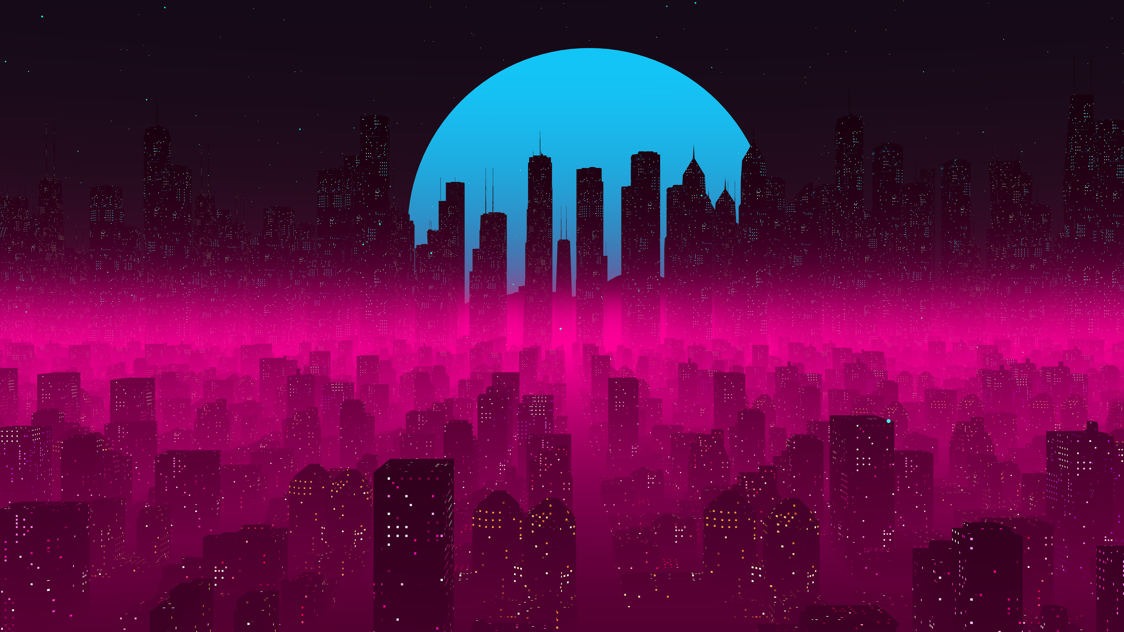 vaporwave, synthwave, cyberpunk, Synth, vapor, city, cityscape, cinematic, CGI, digital, Retro style, sun rays, building, skyscape, scyscrapers, zii, pink, HD Wallpaper