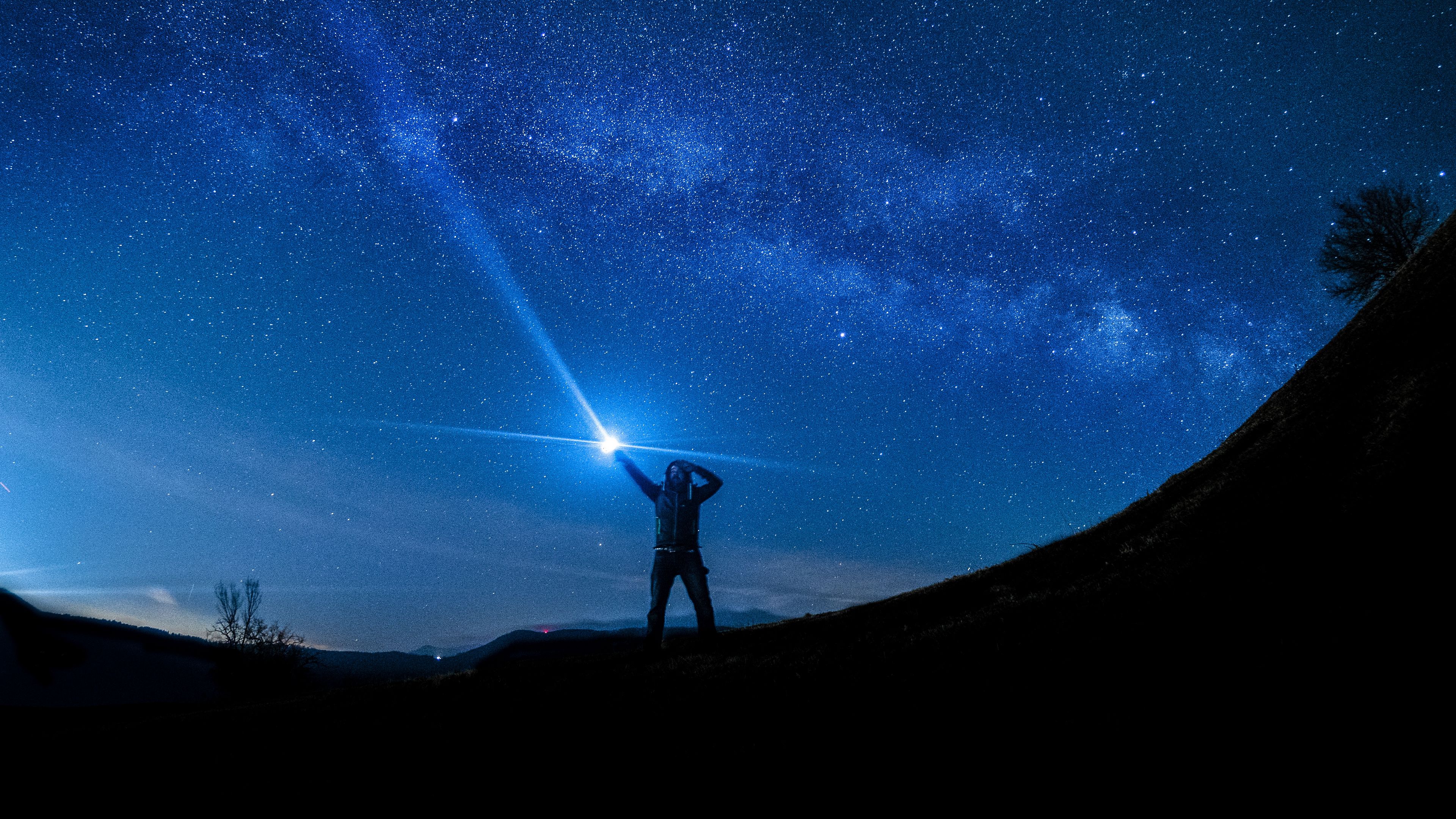 starry sky, man, stars, night, shine, 4k, HD Wallpaper