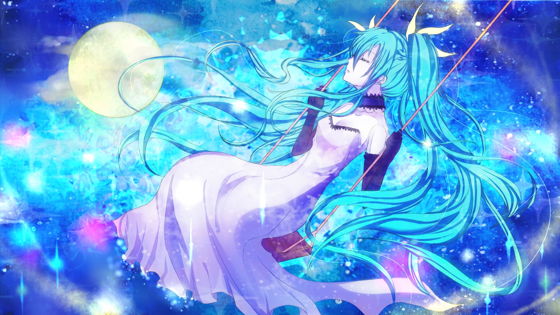 Hatsune Miku, Vocaloid, stars, twintails, blue hair, HD Wallpaper