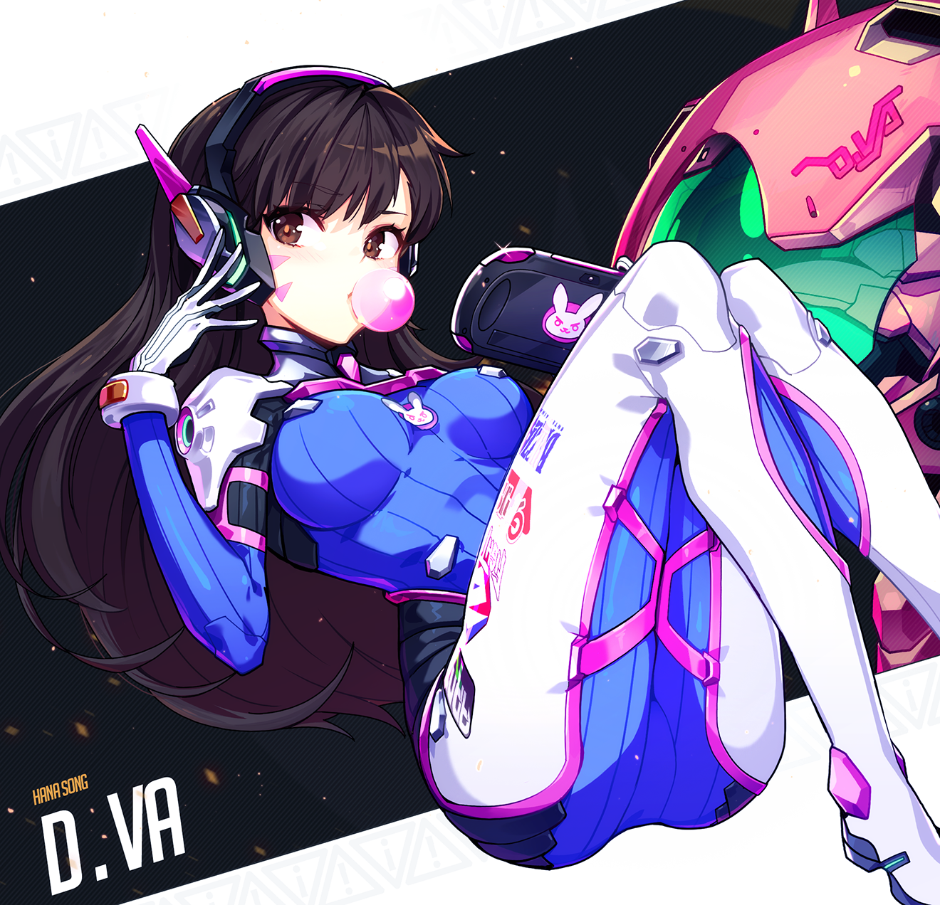 D.Va (Overwatch), Overwatch, mecha girls, headphones, bubble gum, HD Wallpaper