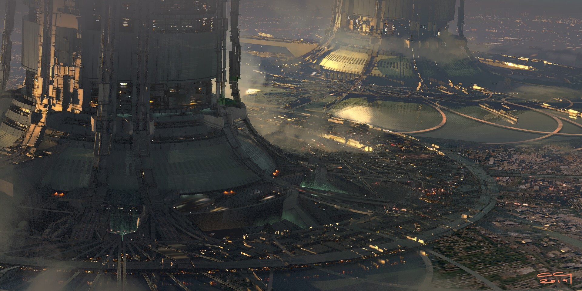 Chris Goff, futuristic city, artwork, HD Wallpaper