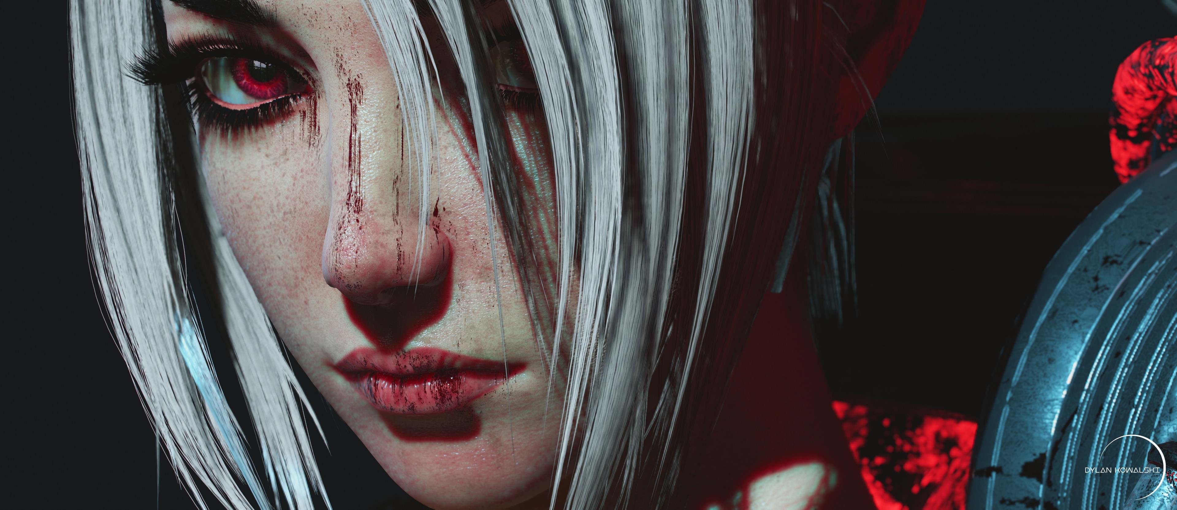 digital, digital art, face, red eyes, blood, women, HD Wallpaper