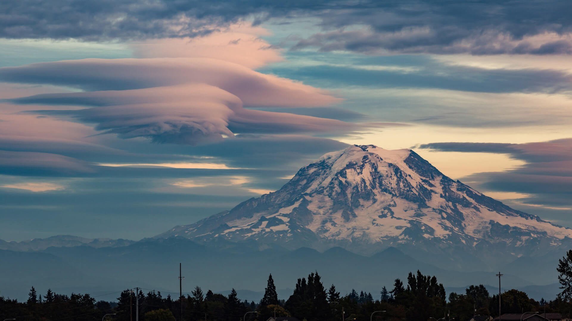 clouds, sky, mountain top, trees, HD Wallpaper