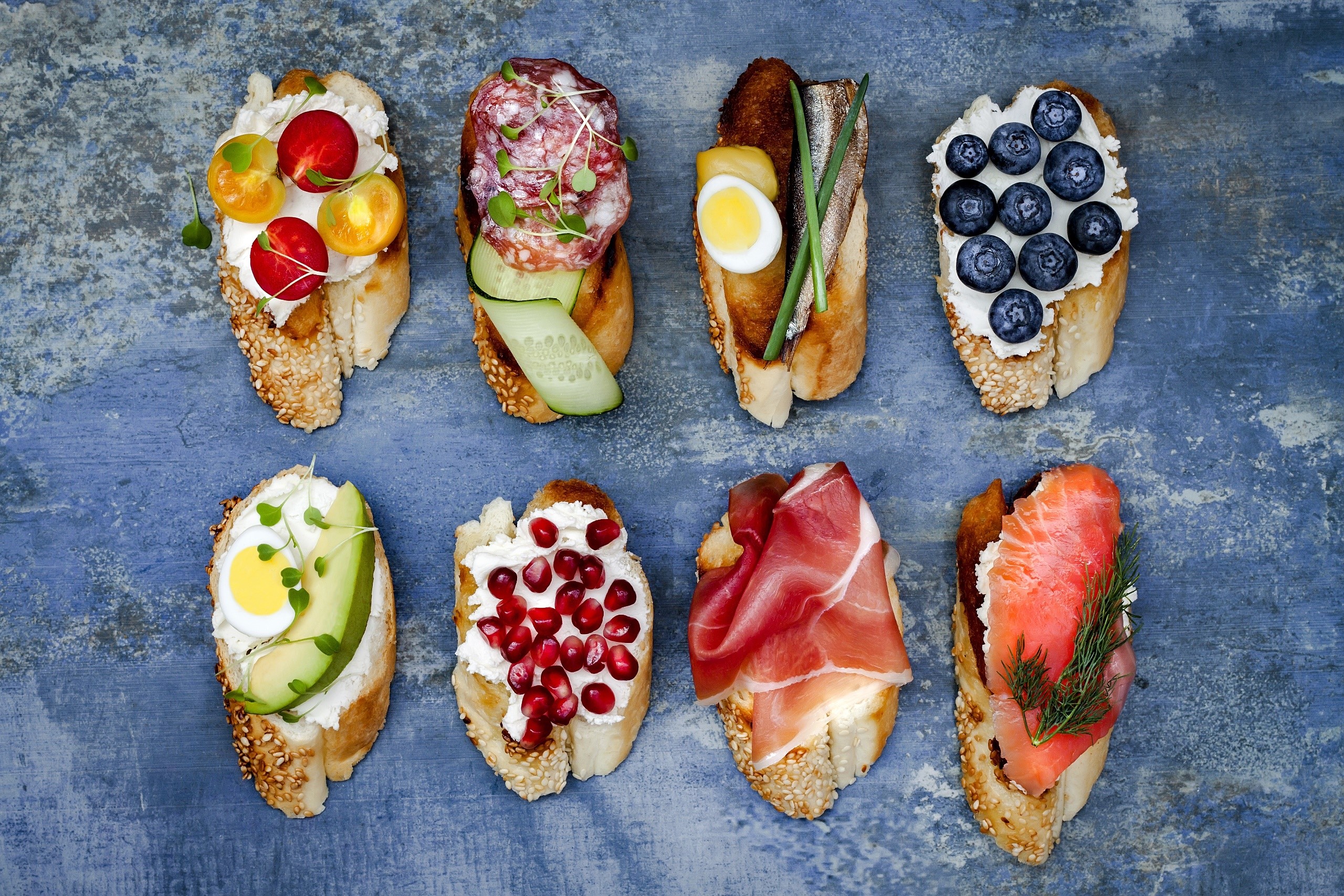 food, bread, fruit, sausage, berries, eggs, ham, sandwiches, HD Wallpaper