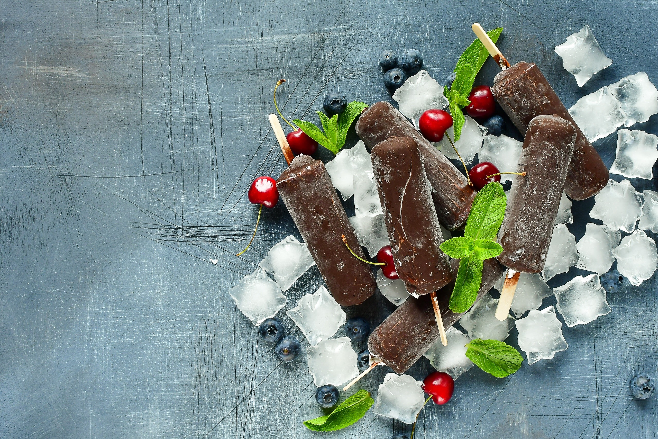 food, sweets, popsicle, ice, top view, mint leaves, HD Wallpaper