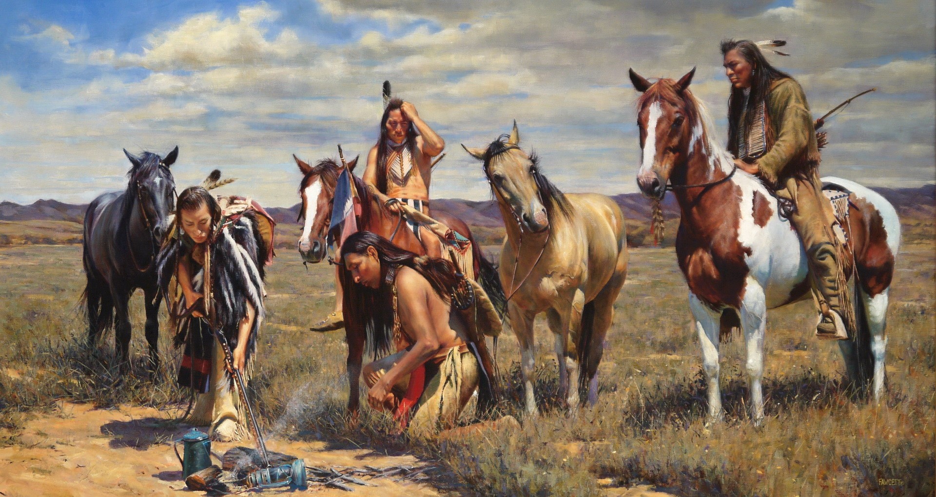 artwork, Native Americans, horse, John Fawcett, HD Wallpaper