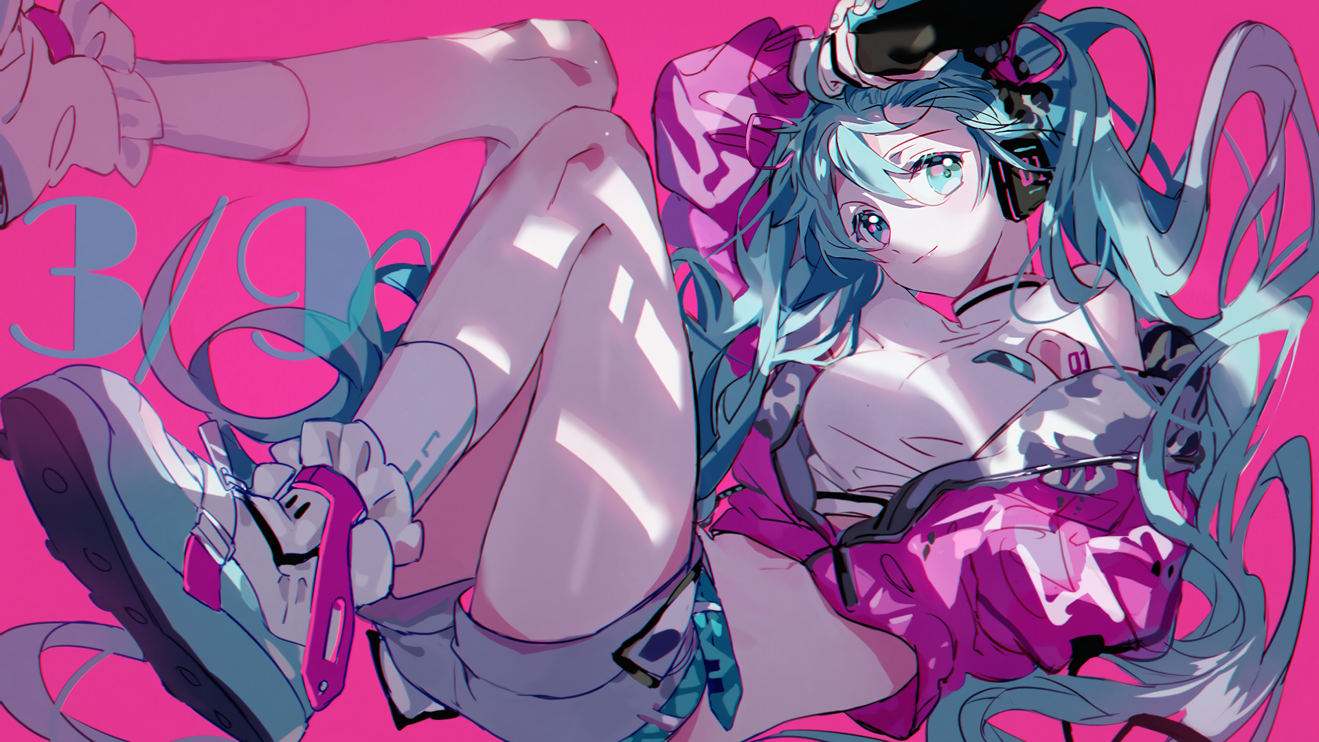 long hair, Hatsune Miku, headphones, shorts, twintails, anime girls, anime, Vocaloid, HD Wallpaper