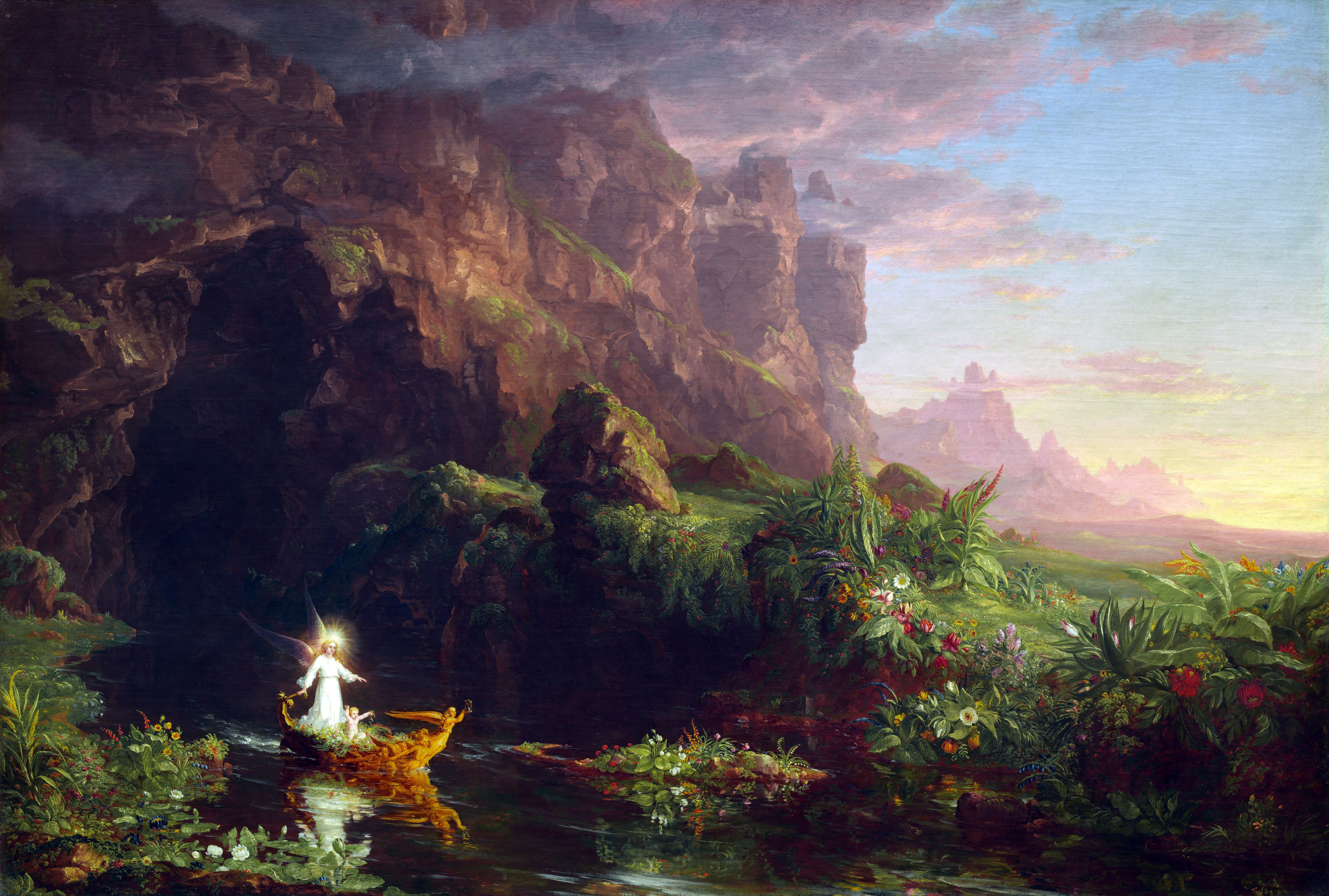 Thomas Cole, The Voyage of Life, painting, classic art, The Voyage of Life: Childhood, HD Wallpaper