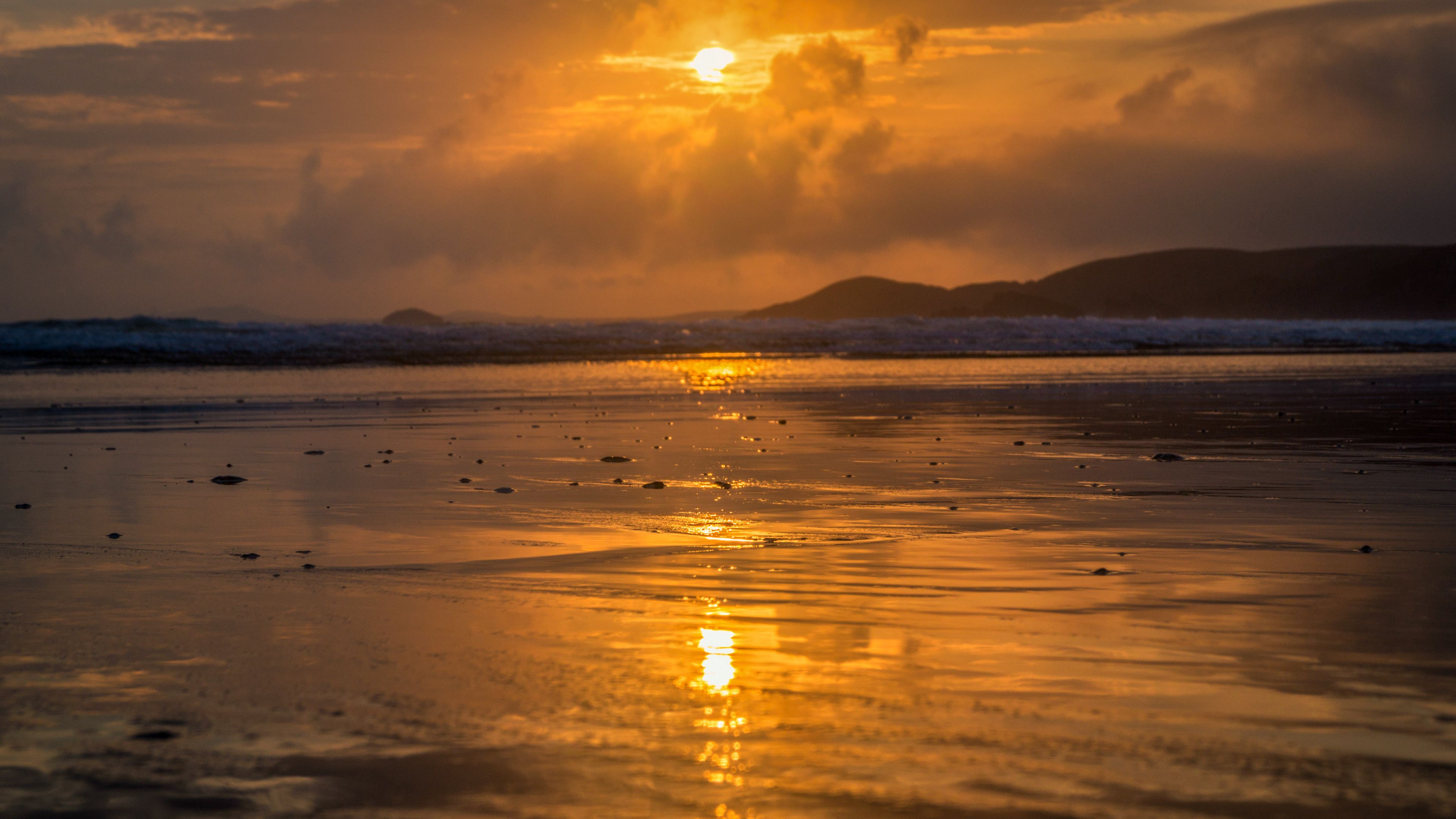 sea, coast, sunset, water, sunlight, 4k, HD Wallpaper