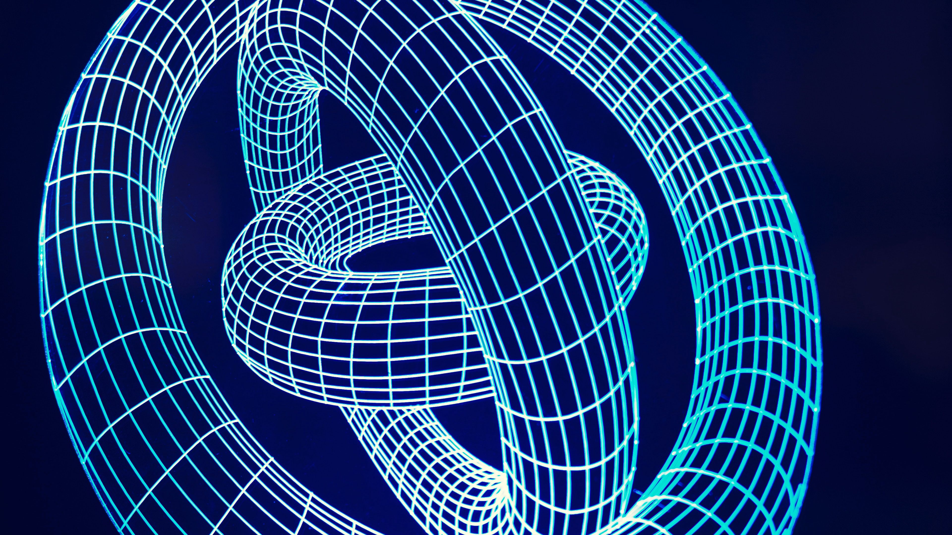 shapes, circles, grid, neon, blue, 4k, HD Wallpaper