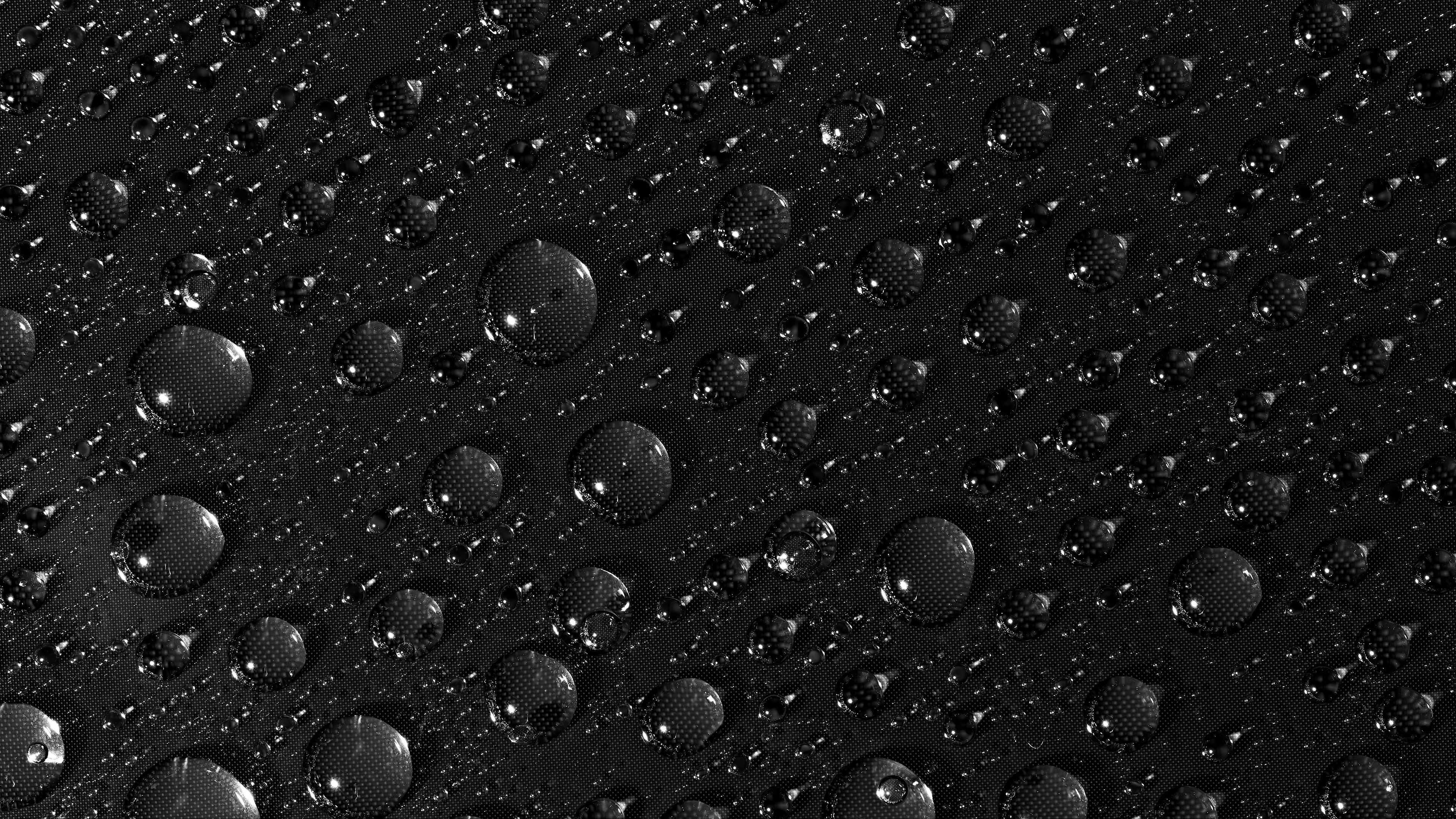 drops, surface, macro, liquid, bw, 4k, HD Wallpaper