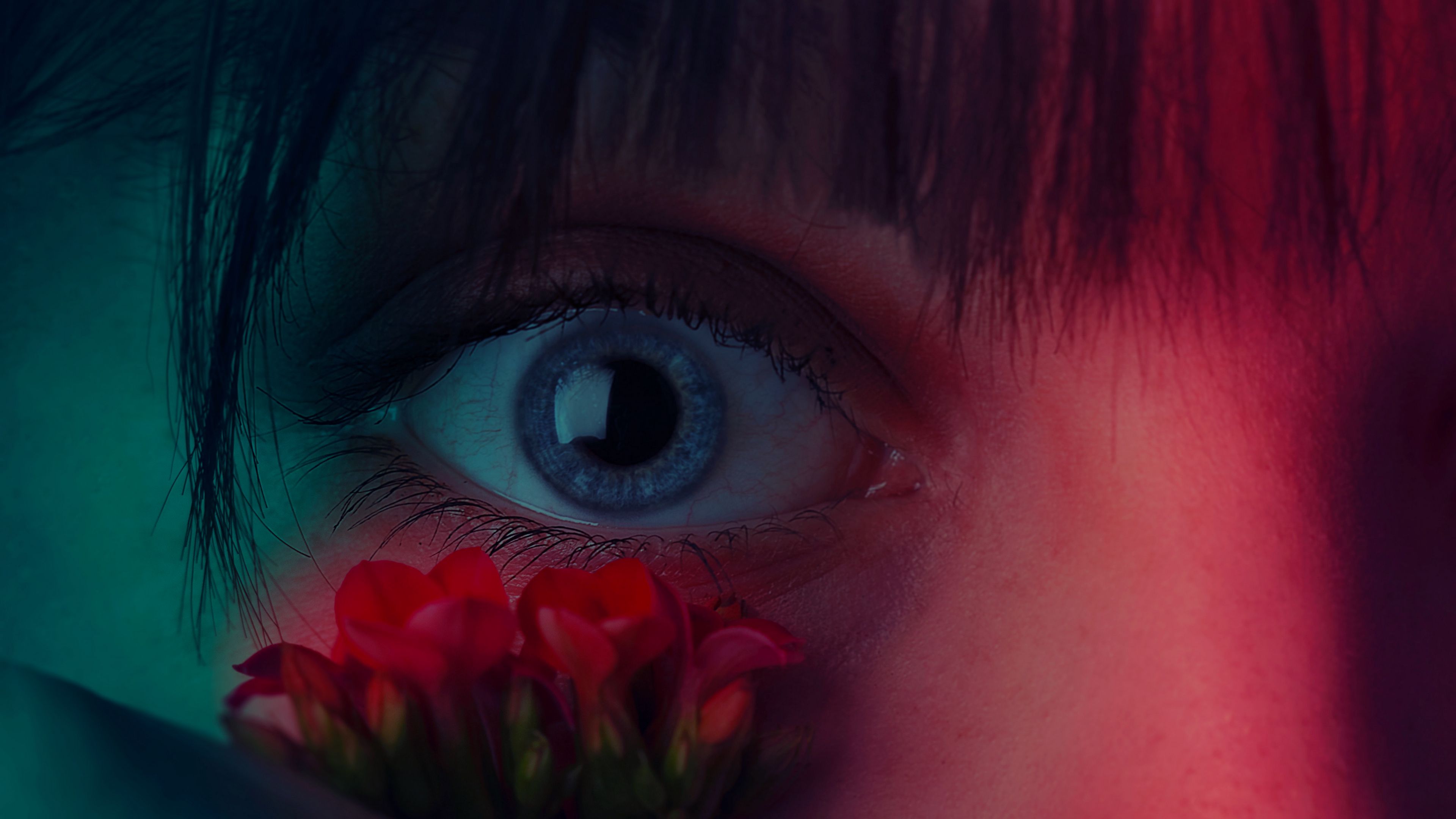 eye, flower, girl, closeup, face, 4k, HD Wallpaper