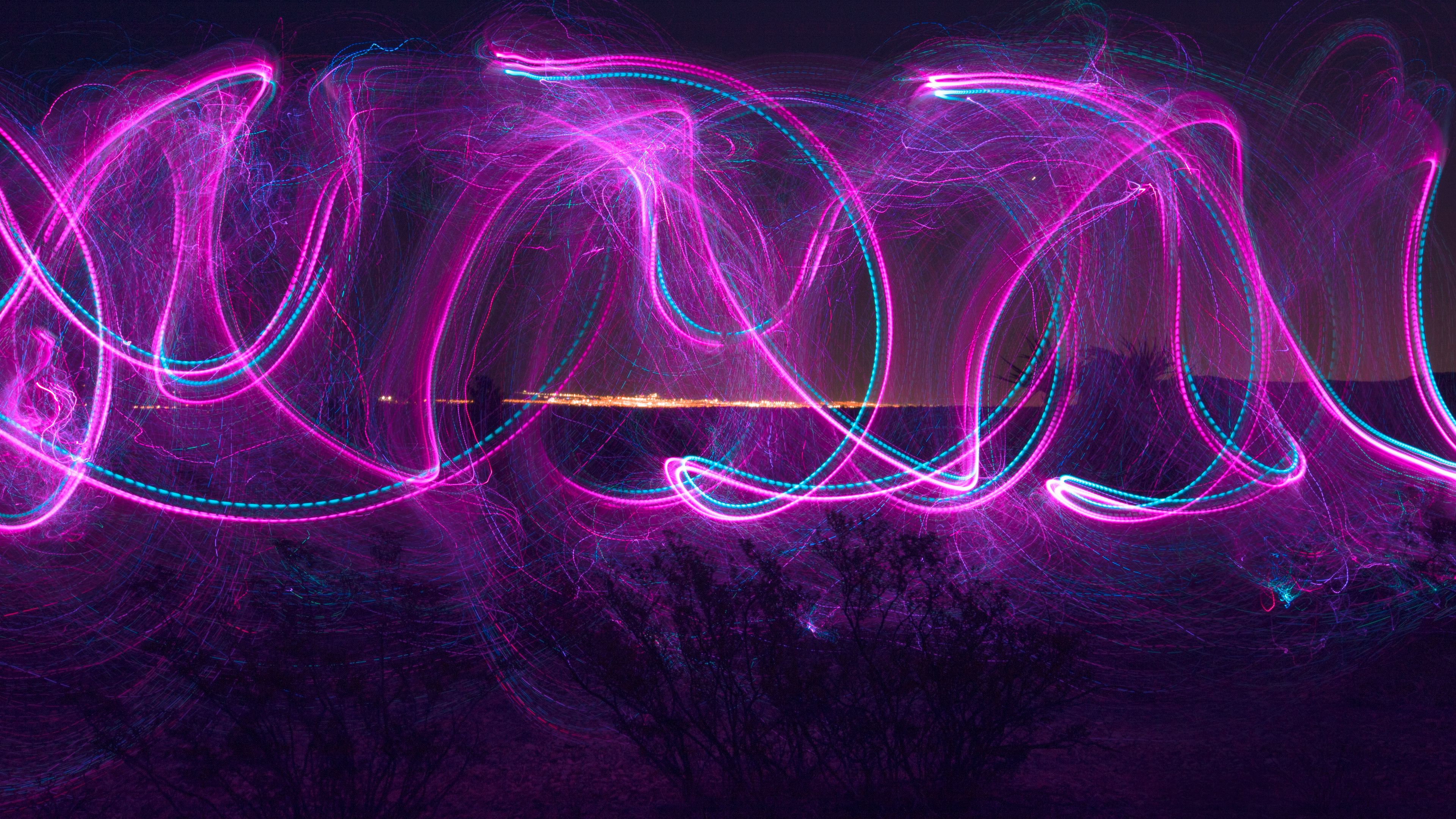 long exposure, patterns, night, 4k, HD Wallpaper