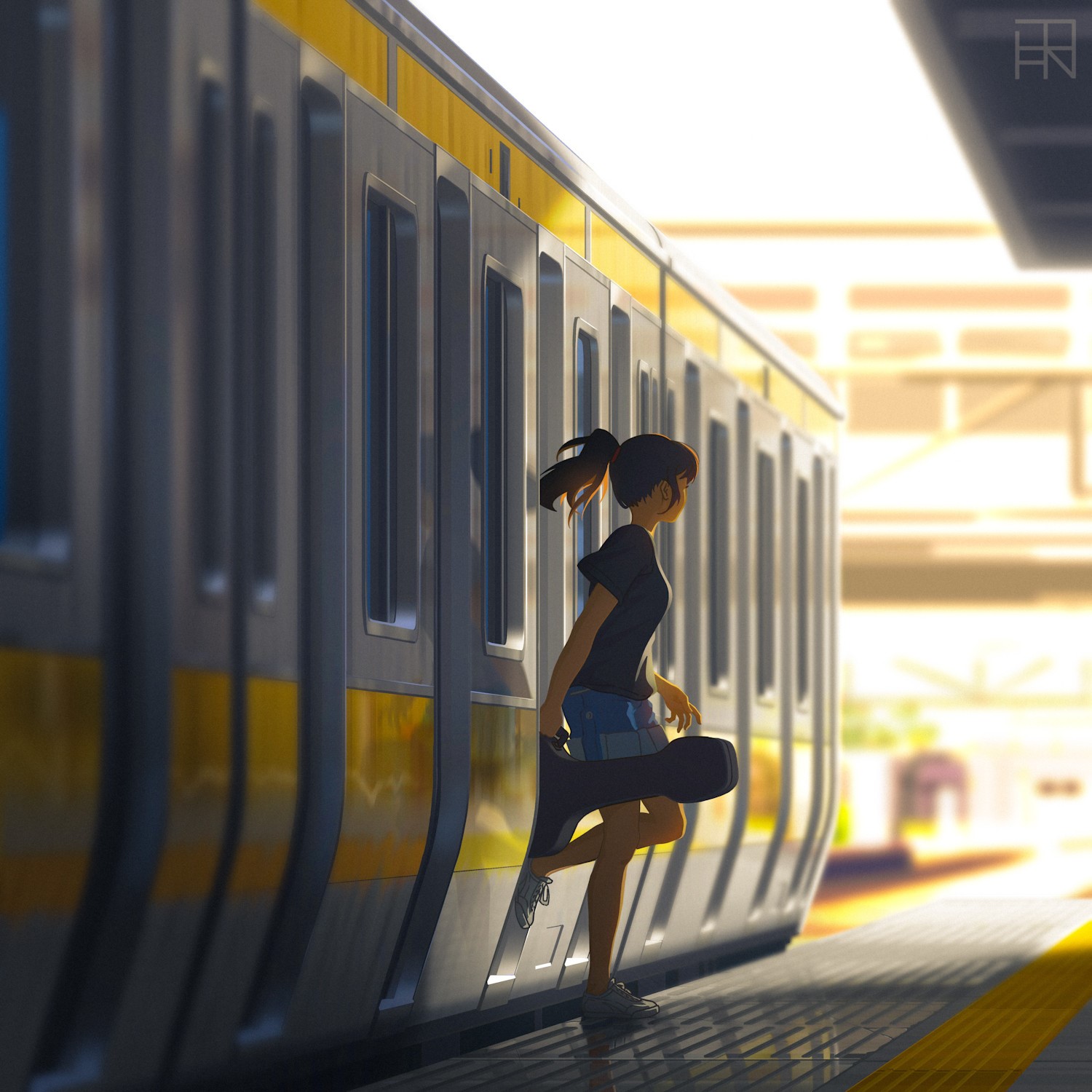 train, ponytail, anime girls, HD Wallpaper