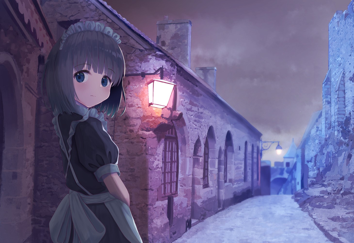 maid, night, anime girls, HD Wallpaper