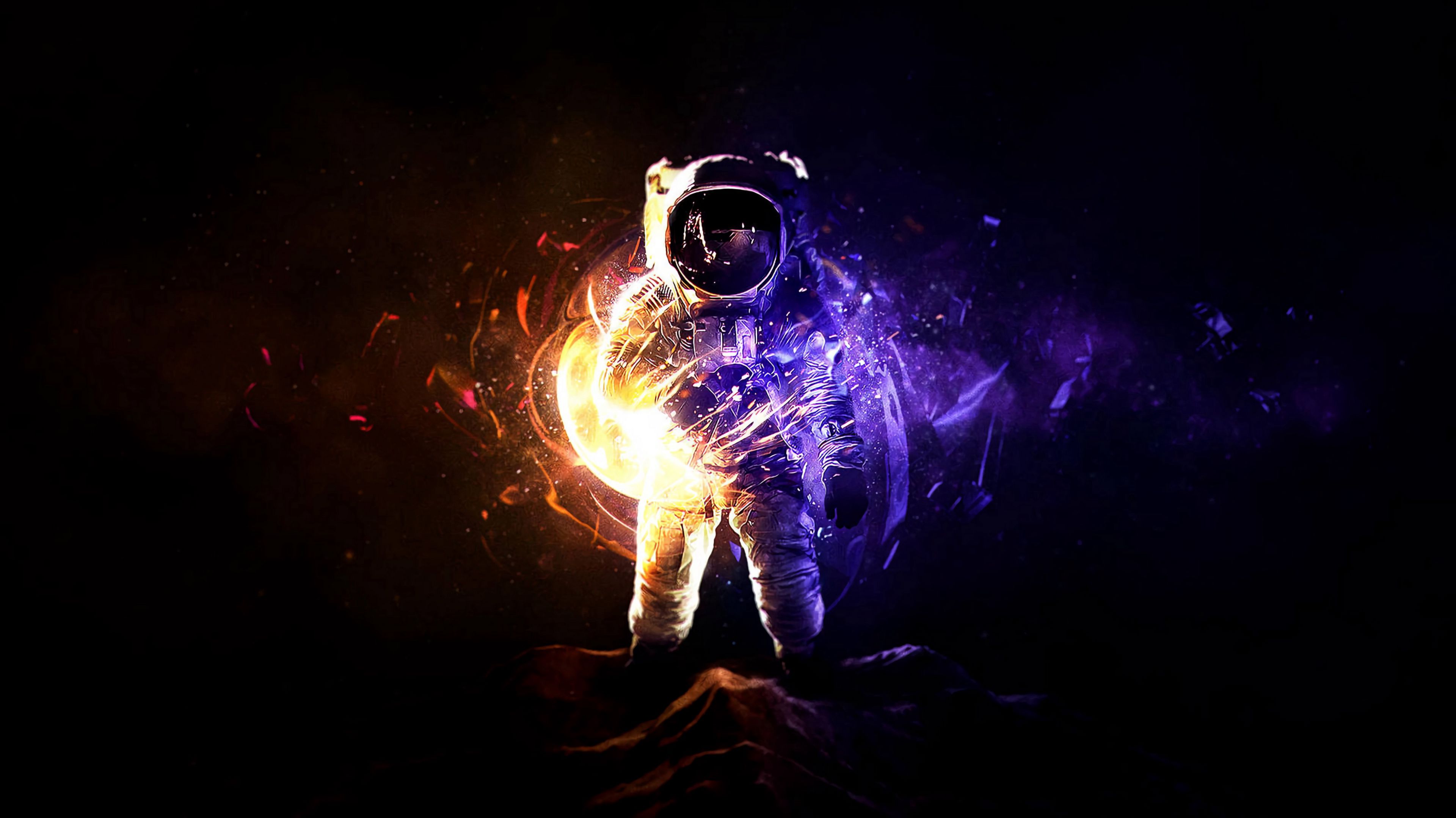 astronaut, cosmonaut, space suit, shards, shine, 4k, HD Wallpaper
