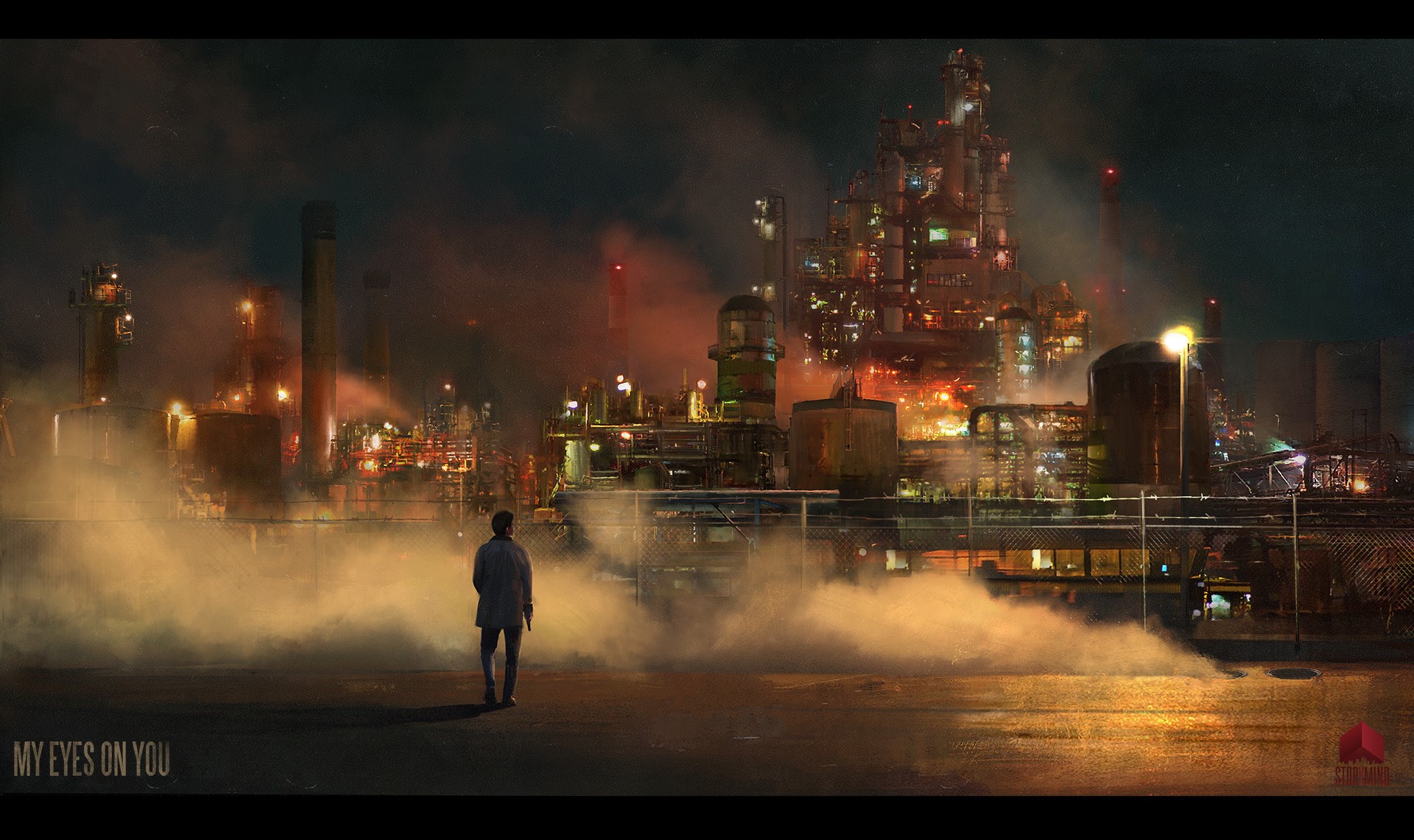 digital art, industrial, night, digital, artwork, HD Wallpaper
